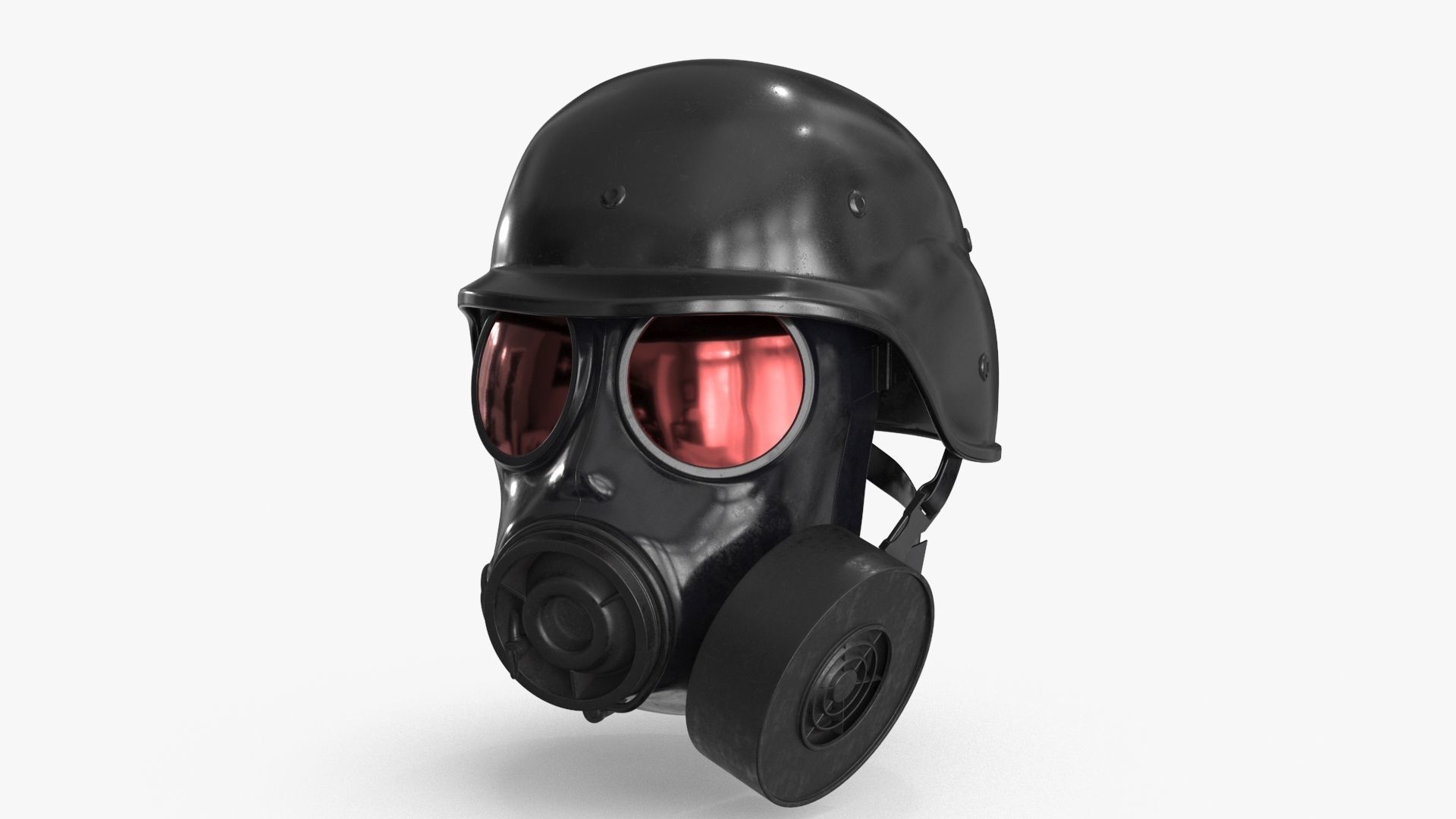 Gas Mask Red Mirrored and Helmet Low-poly 3D model_13