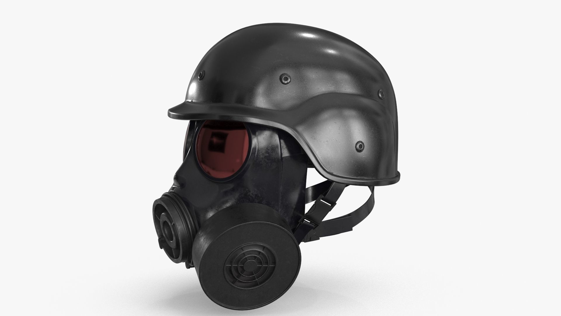 Gas Mask Red Mirrored and Helmet Low-poly 3D model_12