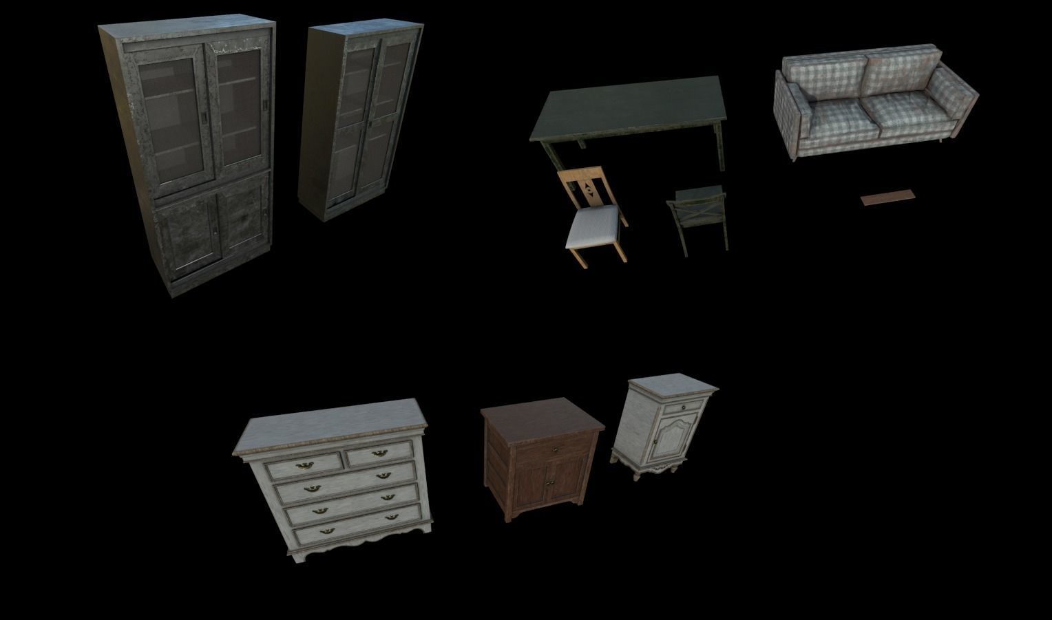 Horror House  and  Furniture Pack Low-poly 3D model_23