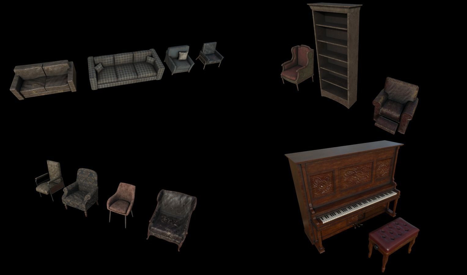 Horror House  and  Furniture Pack Low-poly 3D model_20