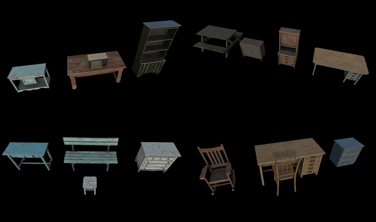 Horror House  and  Furniture Pack Low-poly 3D model_21