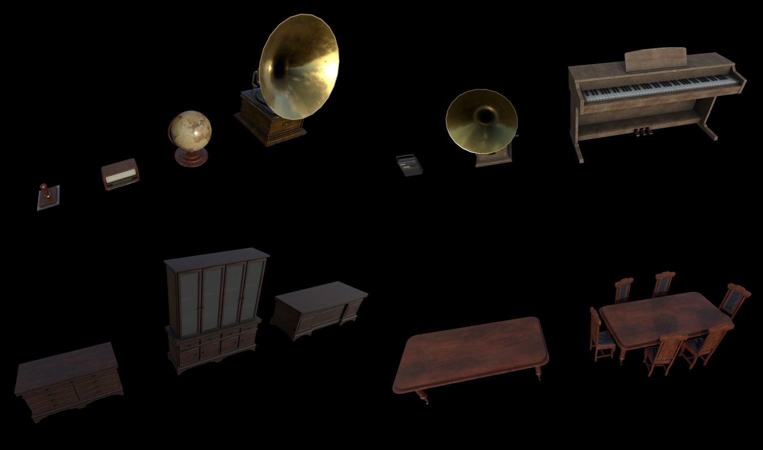 Horror House  and  Furniture Pack Low-poly 3D model_19