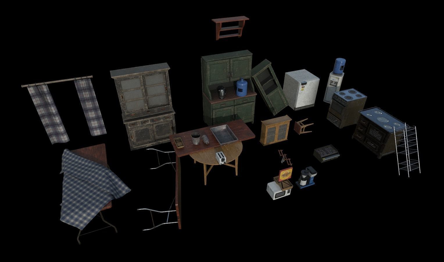 Horror House  and  Furniture Pack Low-poly 3D model_28