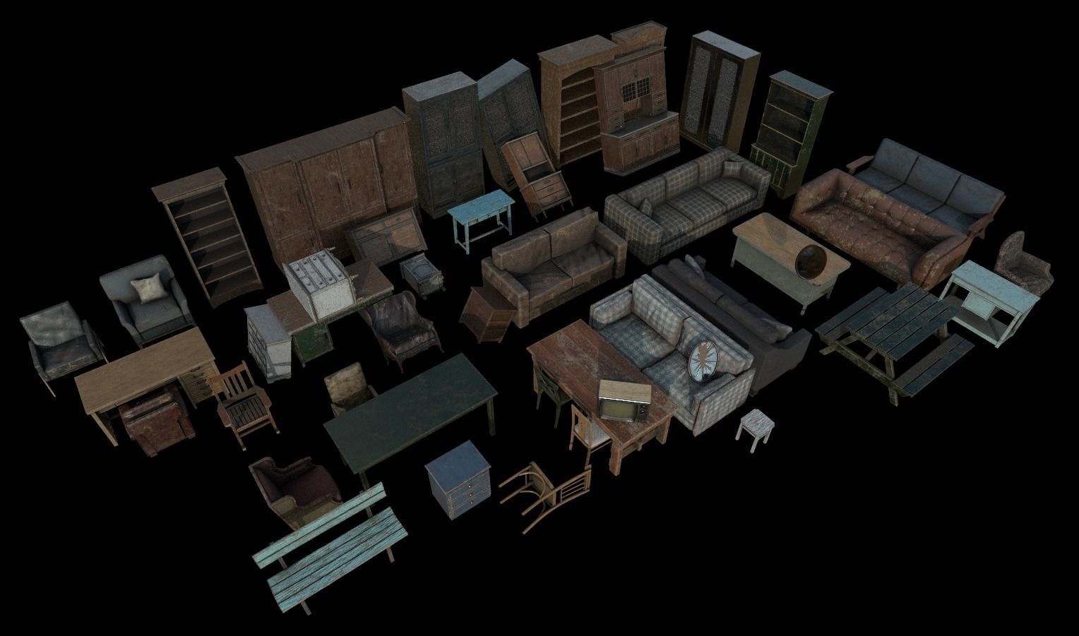Horror House  and  Furniture Pack Low-poly 3D model_30