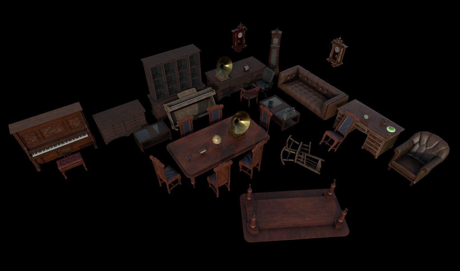 Horror House  and  Furniture Pack Low-poly 3D model_27