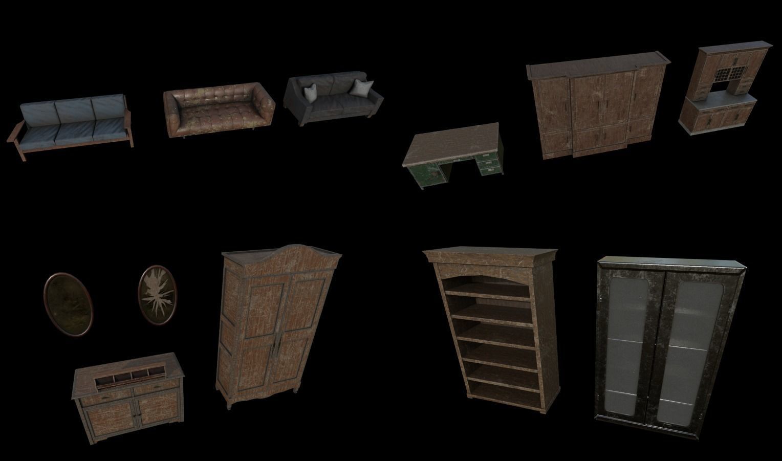 Horror House  and  Furniture Pack Low-poly 3D model_22