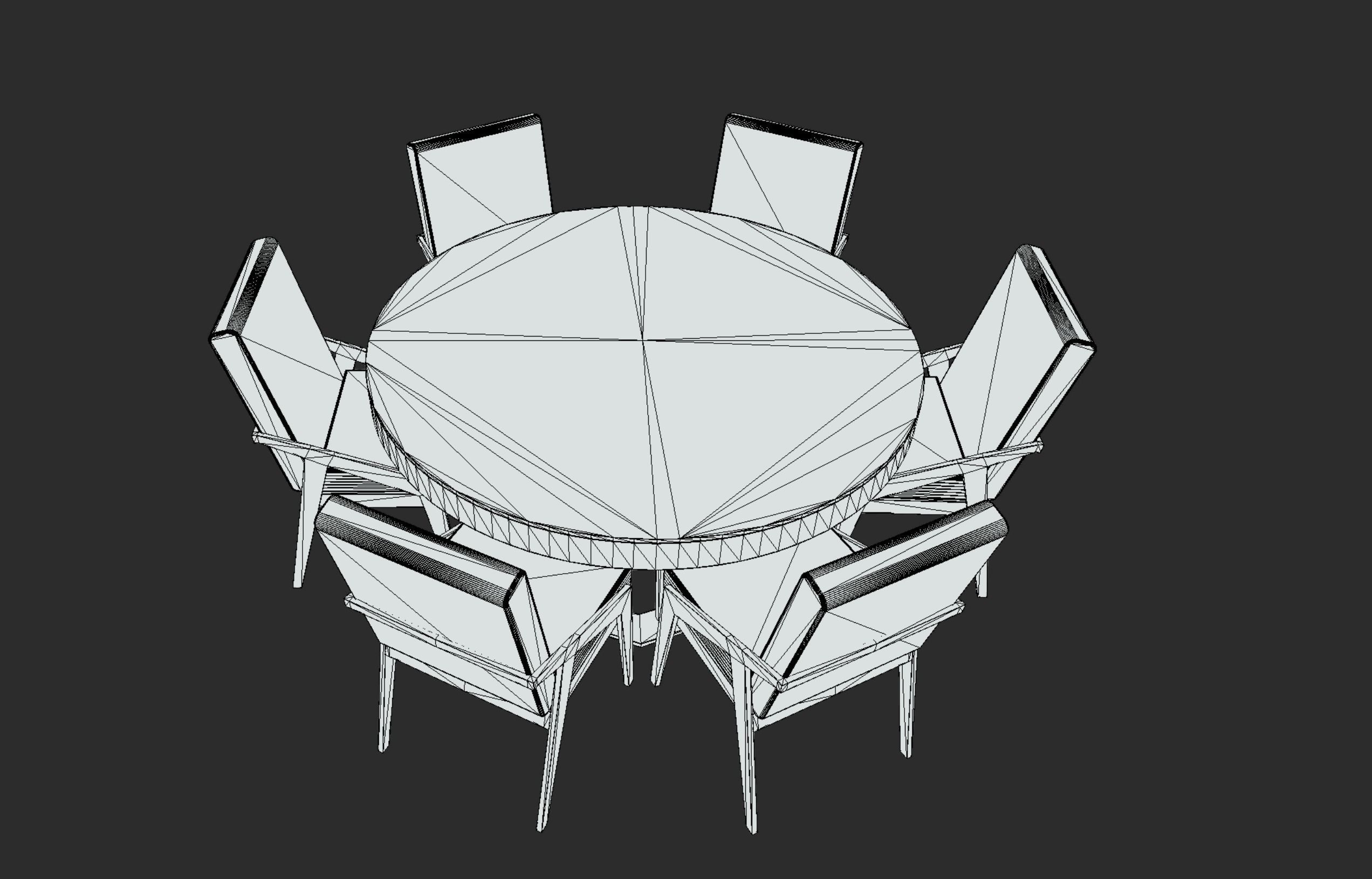 Dining Table with Chairs Low-poly 3D model_5