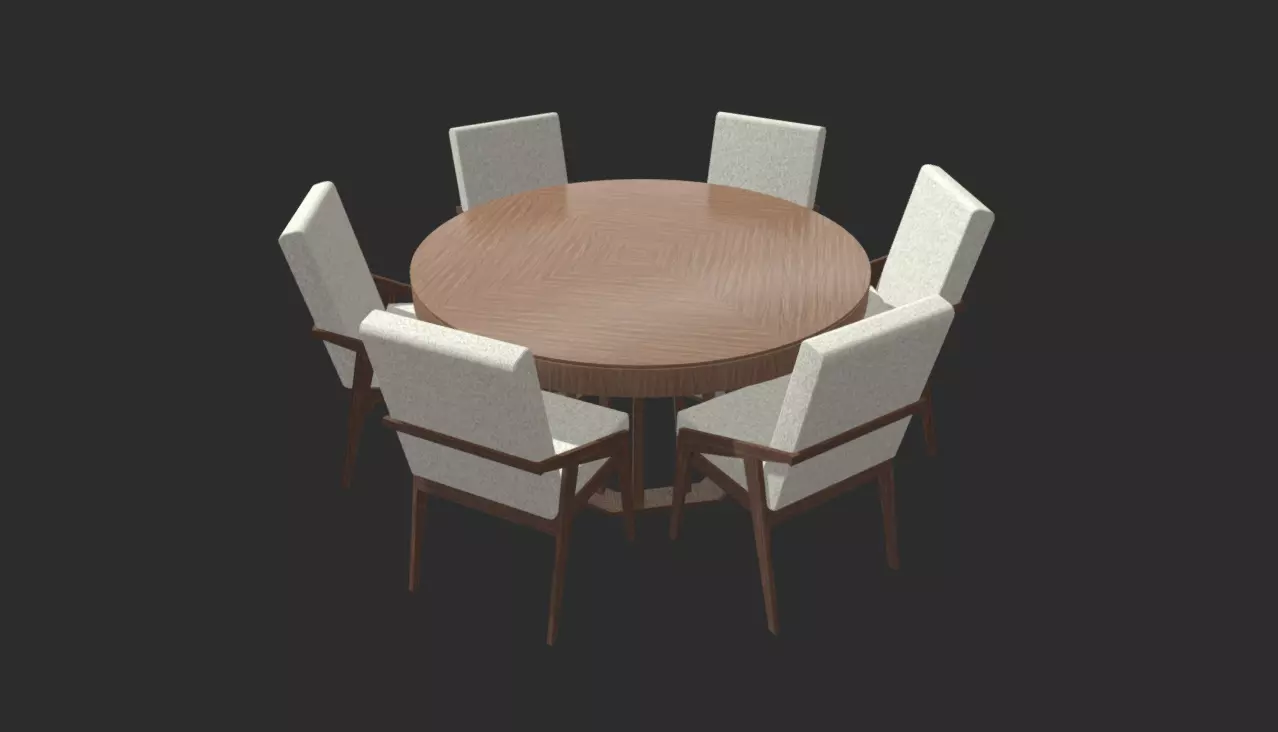 Dining Table with Chairs Low-poly 3D model_0