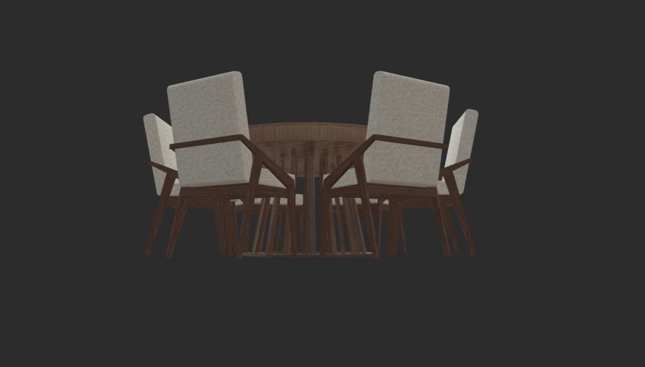 Dining Table with Chairs Low-poly 3D model_2
