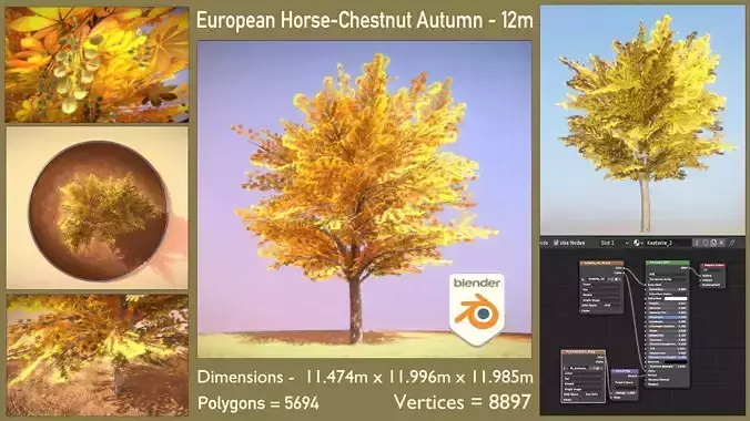 European Horse Chestnut Autumn 12m  Low-poly 3D model