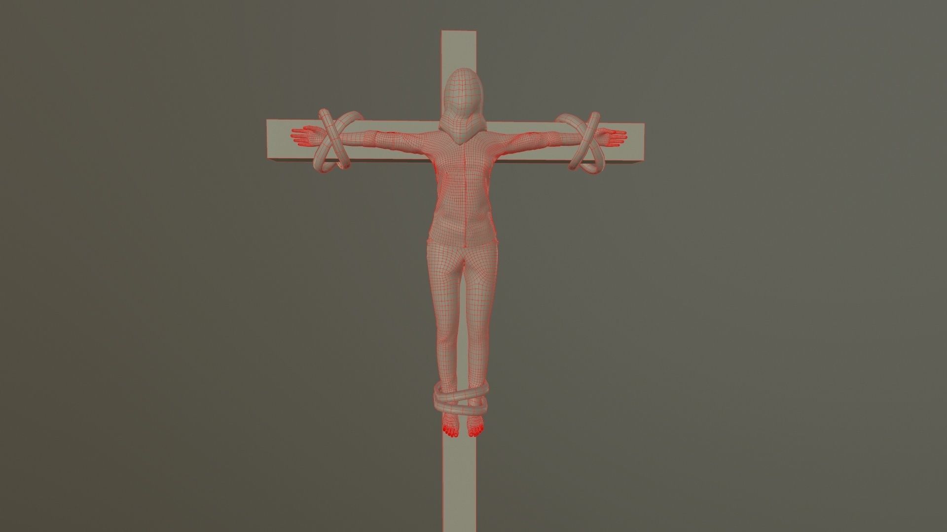 Crucified dead woman Low-poly 3D model_15