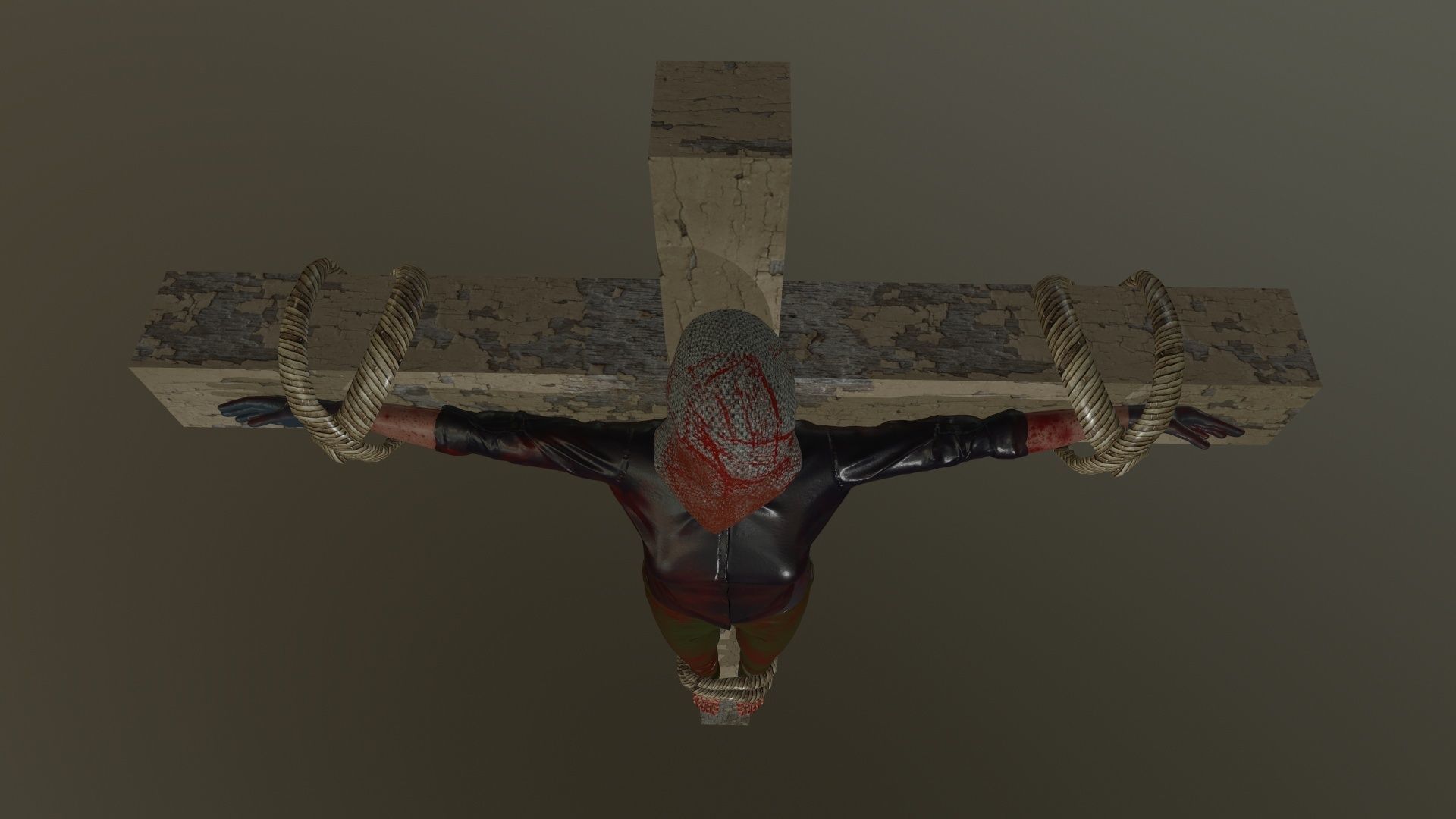 Crucified dead woman Low-poly 3D model_9
