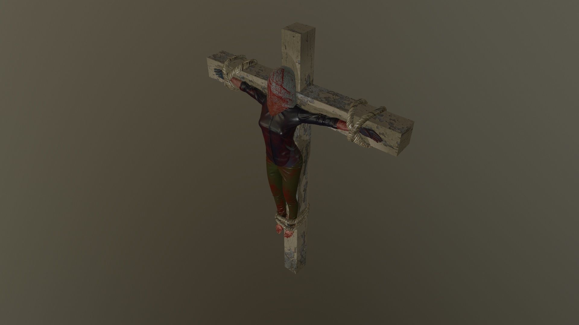 Crucified dead woman Low-poly 3D model_7