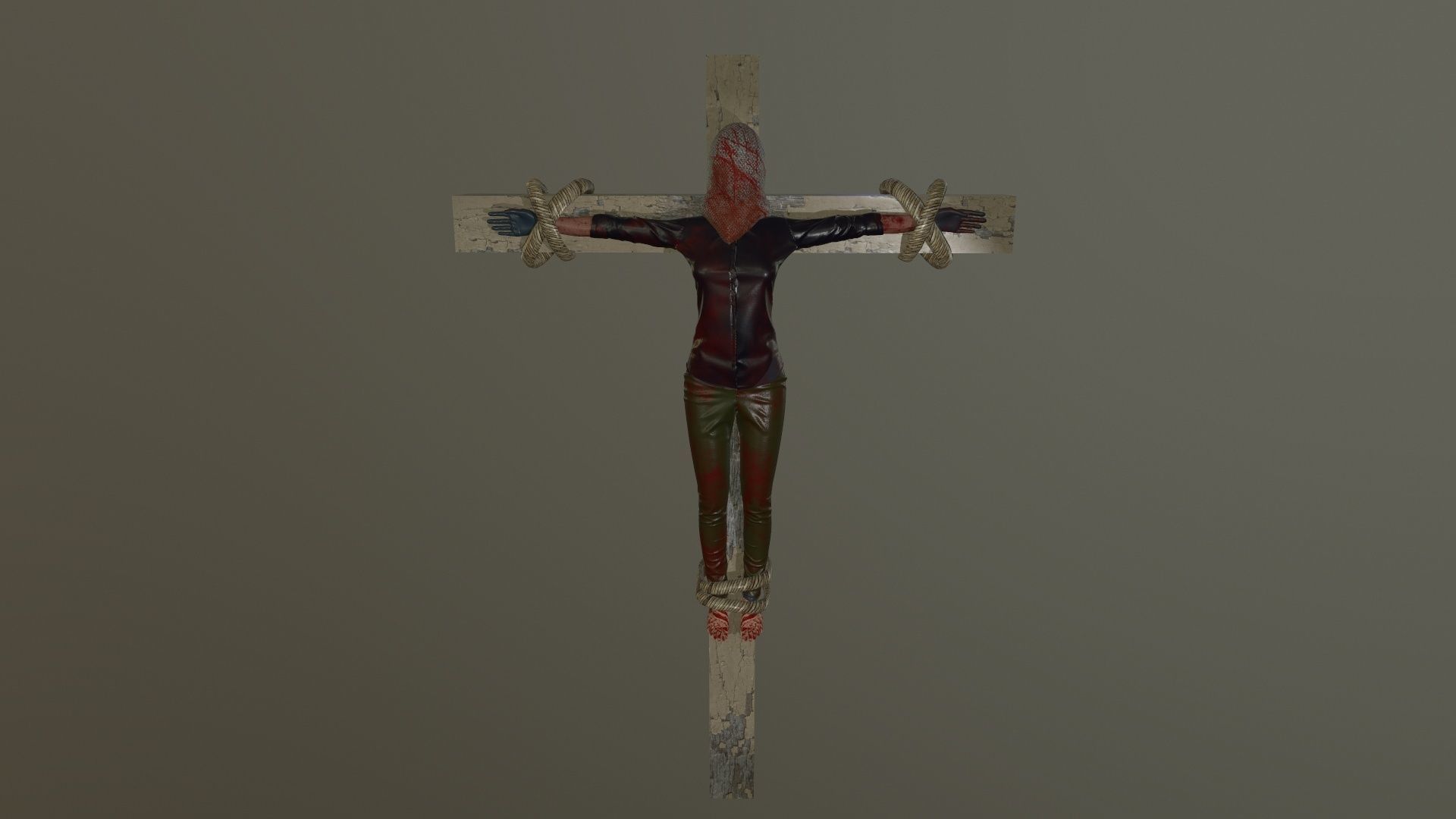 Crucified dead woman Low-poly 3D model_3