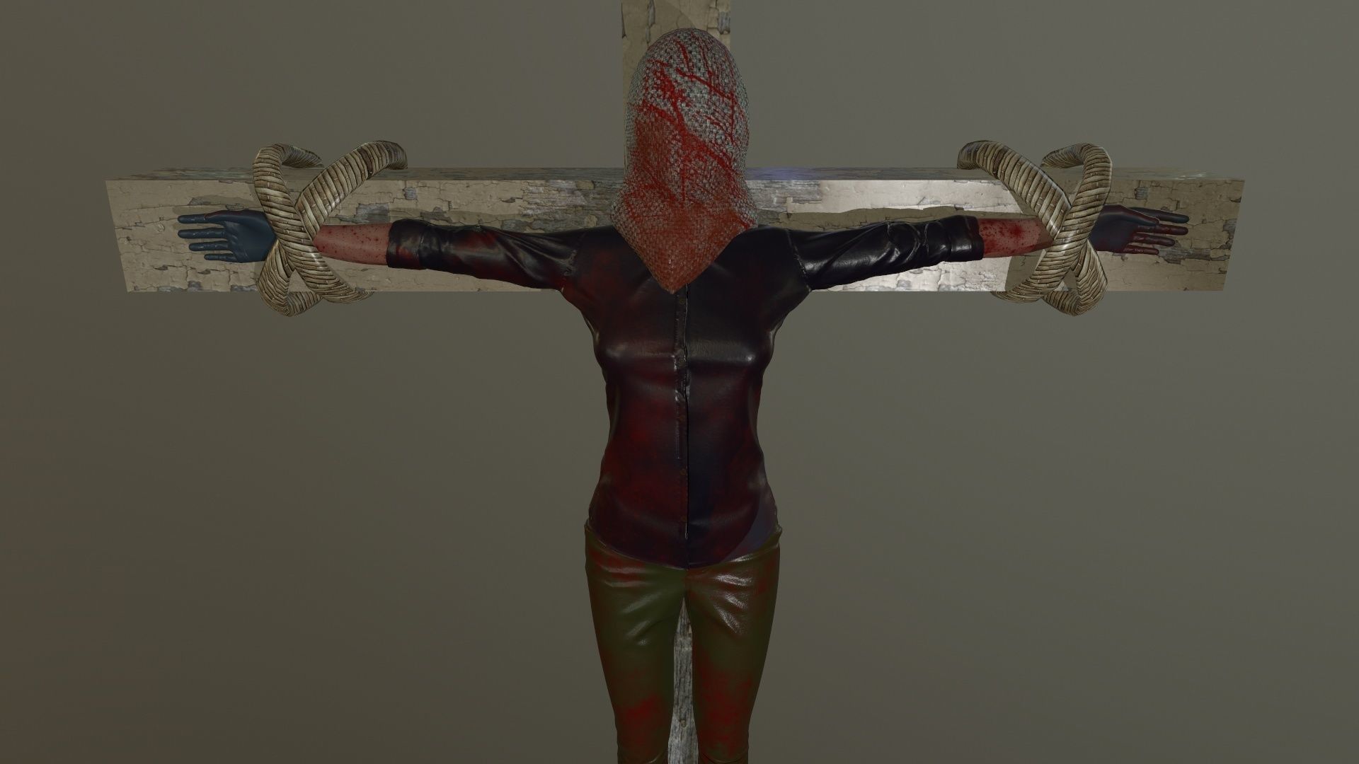 Crucified dead woman Low-poly 3D model_10