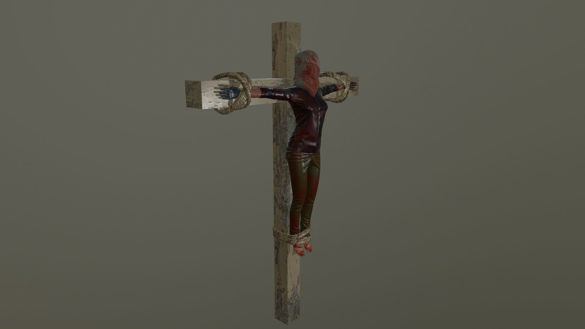 Crucified dead woman Low-poly 3D model_5