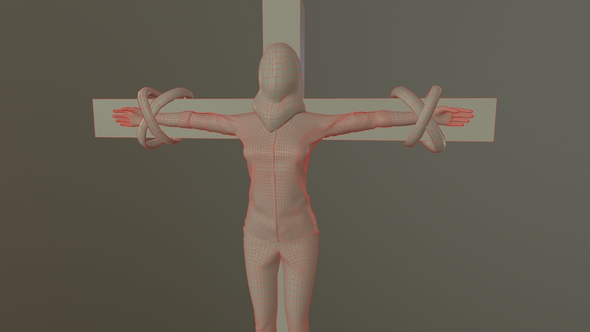 Crucified dead woman Low-poly 3D model_16