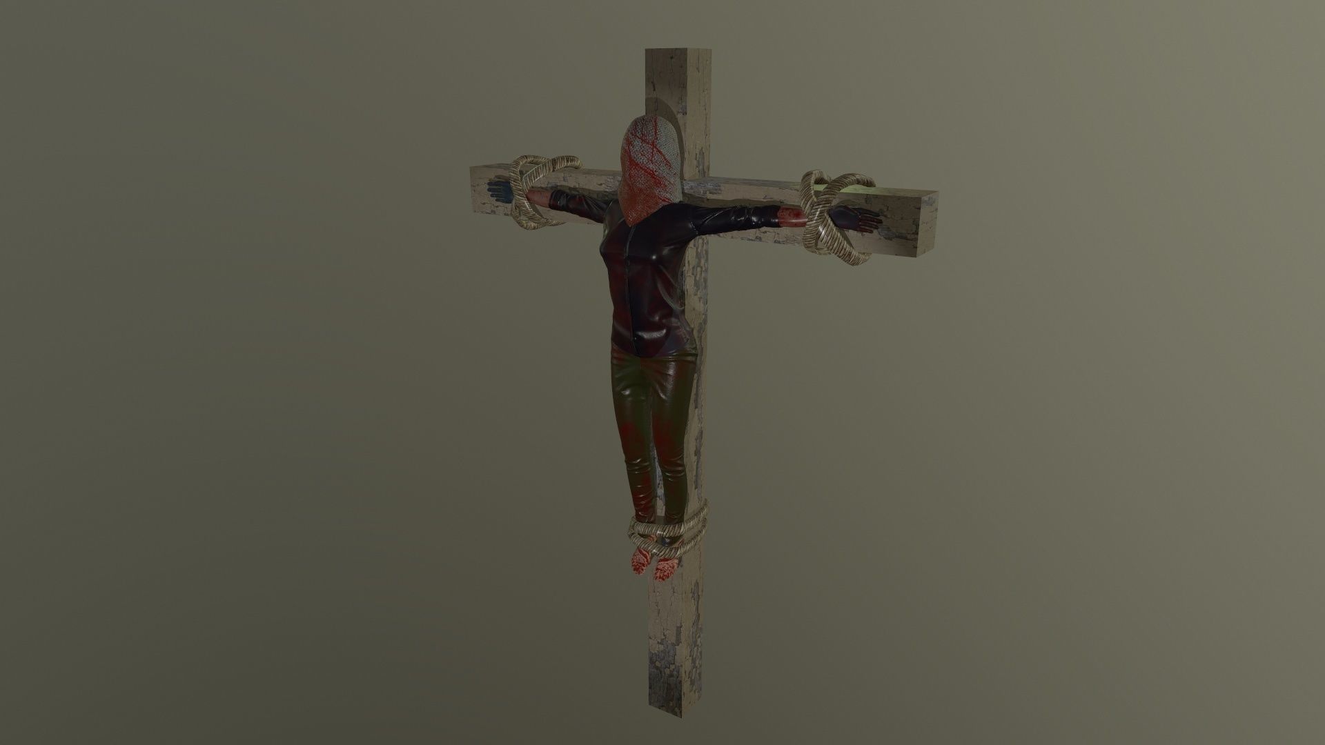 Crucified dead woman Low-poly 3D model_2