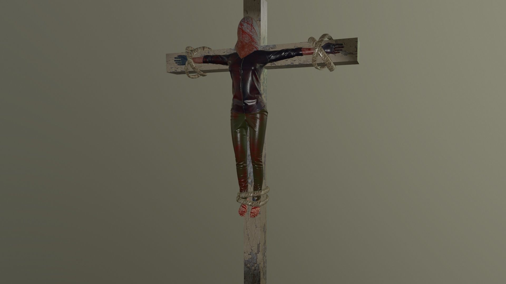 Crucified dead woman Low-poly 3D model_1