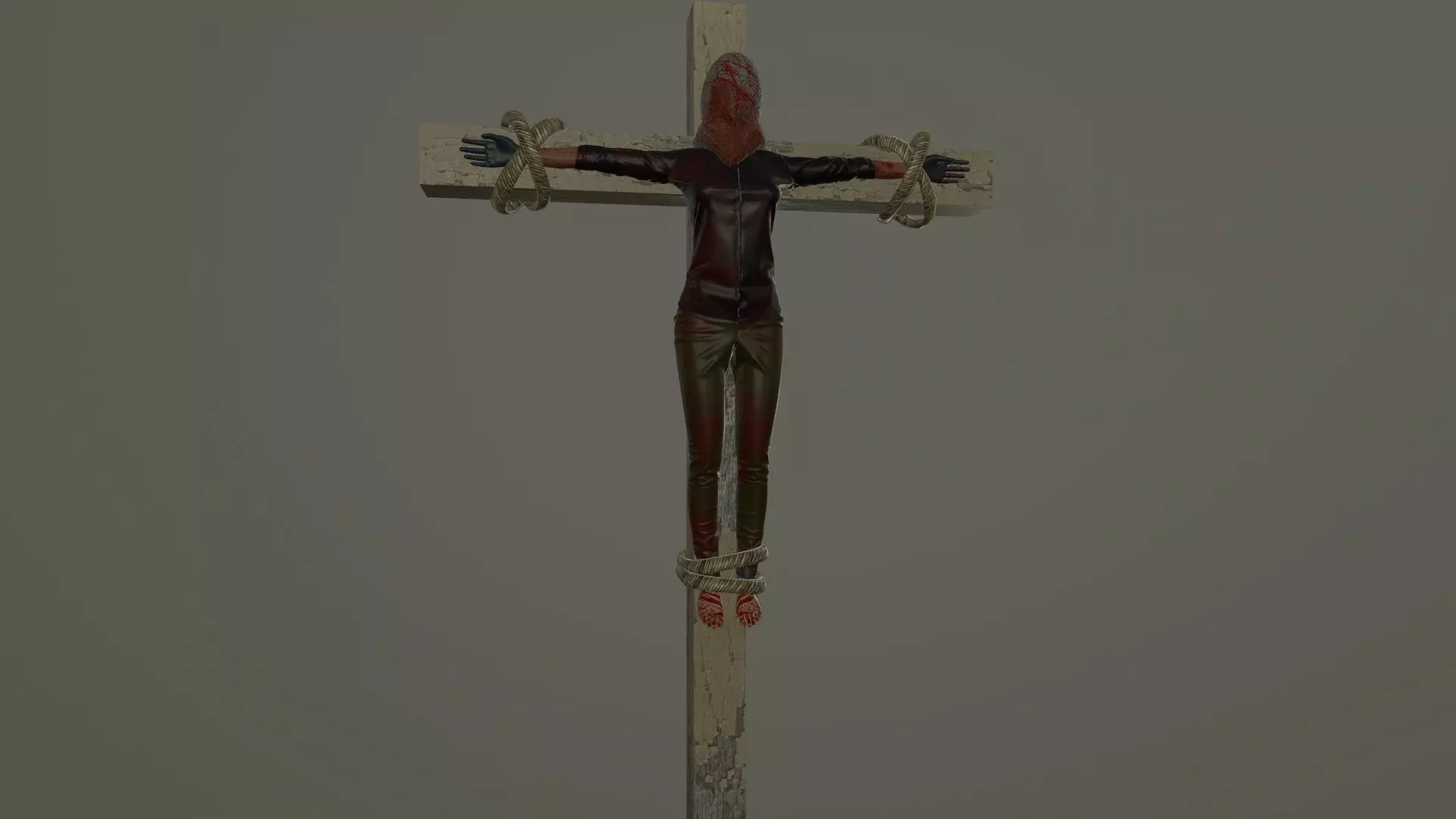 Crucified dead woman Low-poly 3D model_0