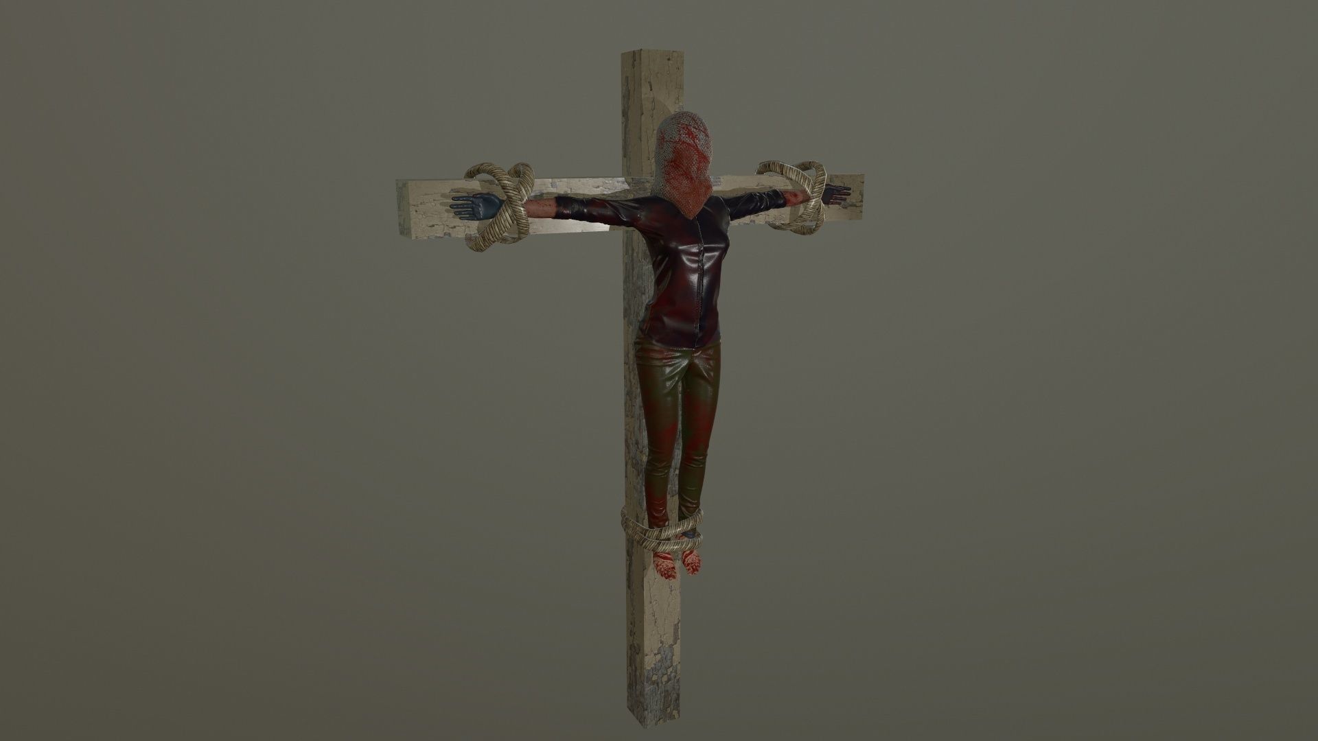 Crucified dead woman Low-poly 3D model_4
