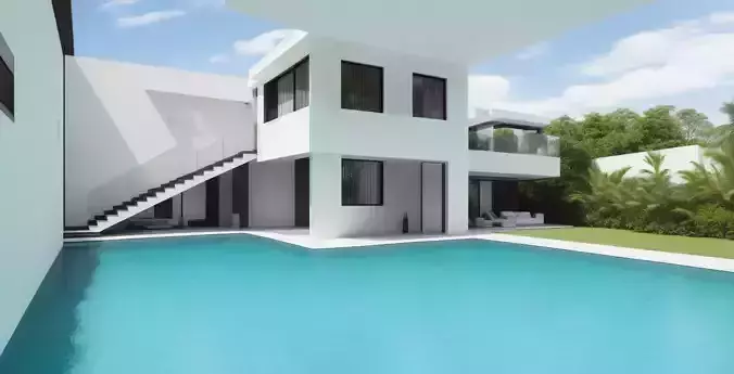 Two-story House with a Beautiful Backyard Low-poly 3D model