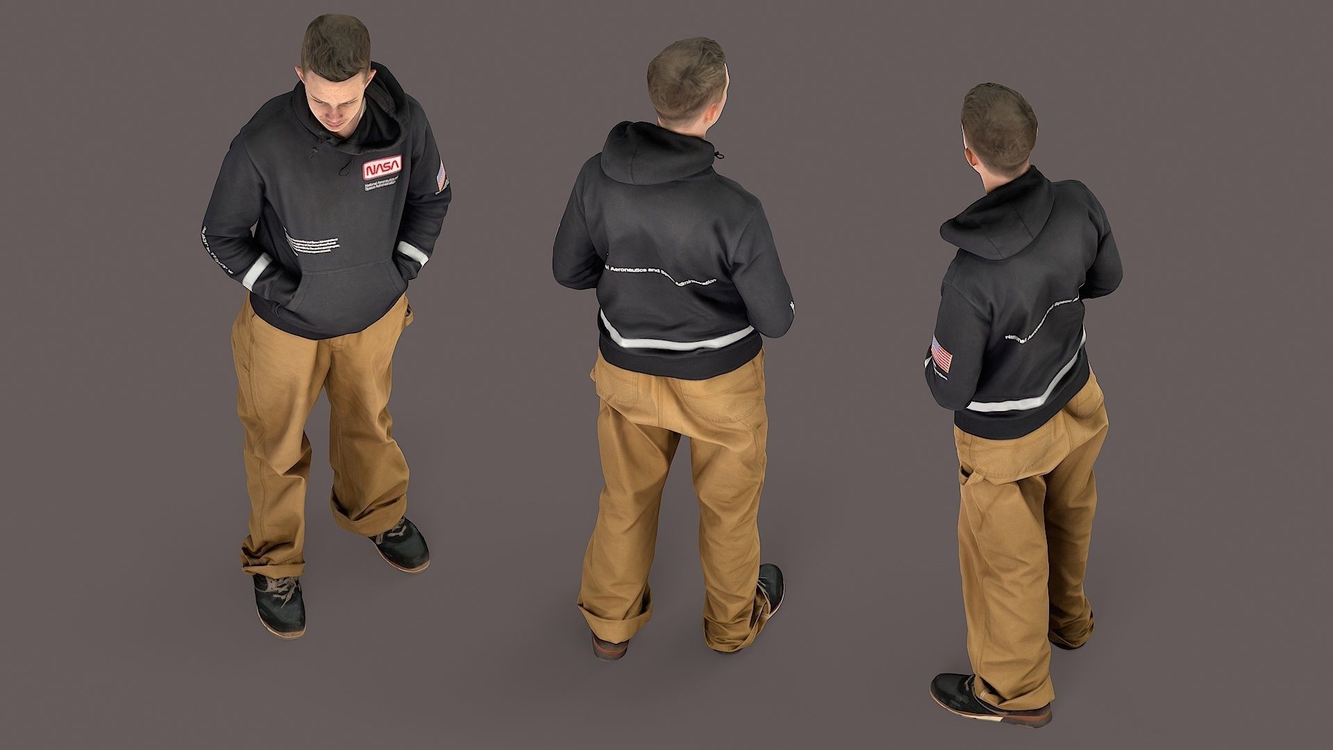 Thoughtful Observer Young Man in NASA Hoodie and Jumpsuit 3D model_4