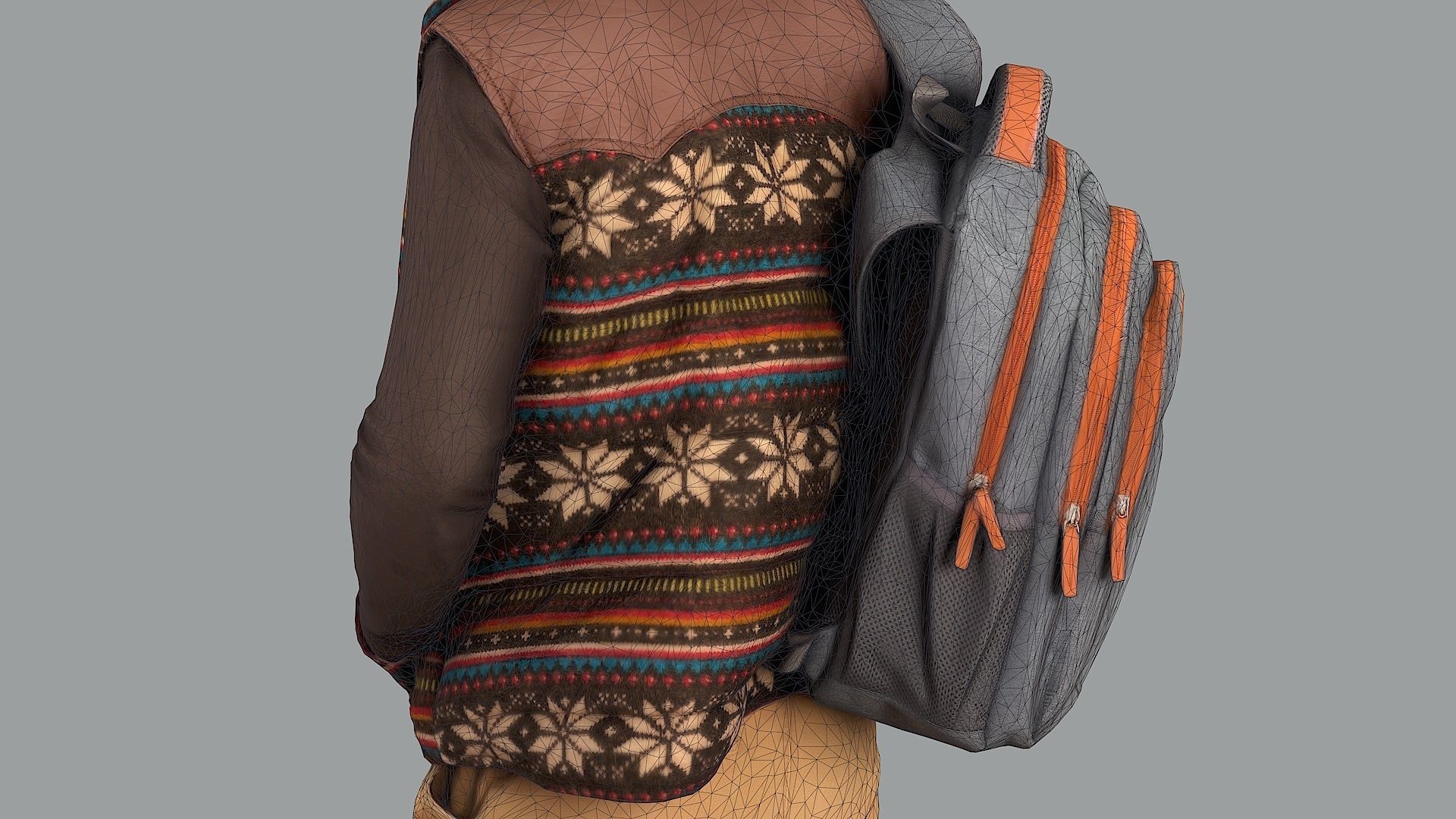 Curious Onlooker Young Man in Vest and Ushanka Hat 3D model_14