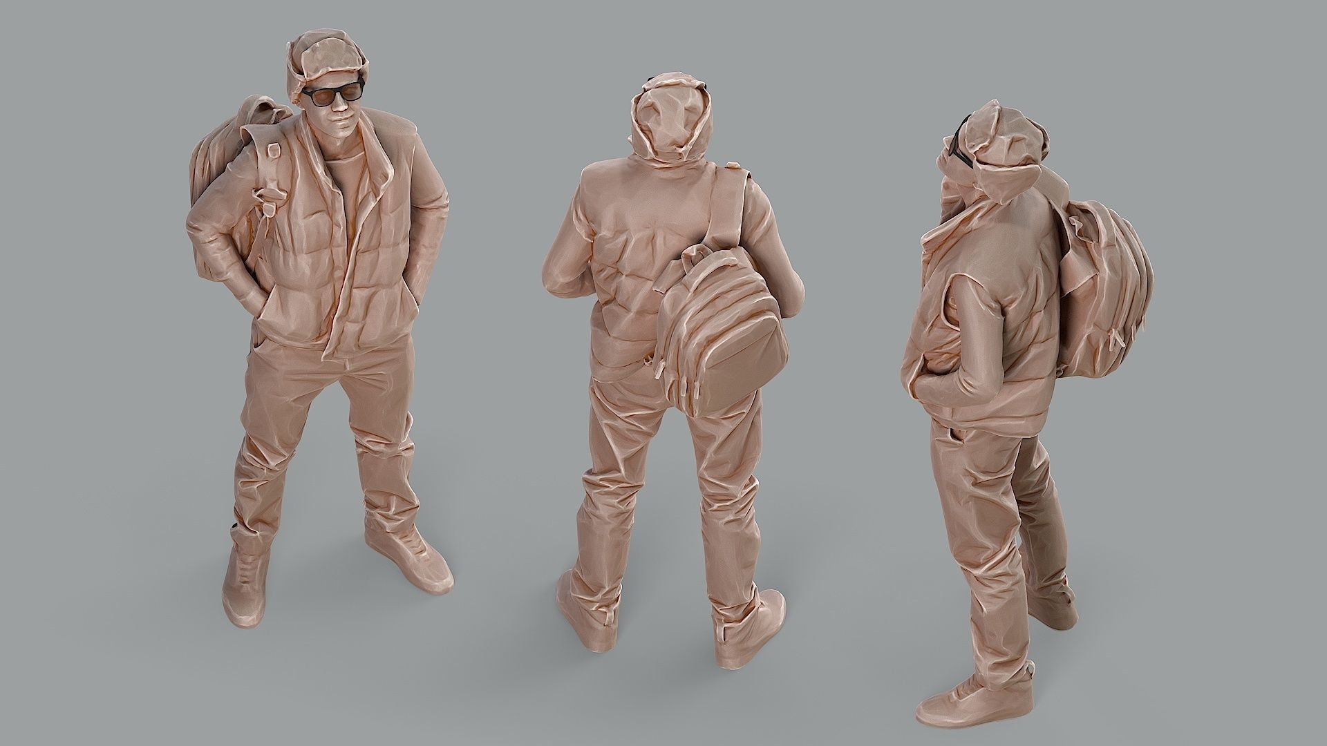 Curious Onlooker Young Man in Vest and Ushanka Hat 3D model_9