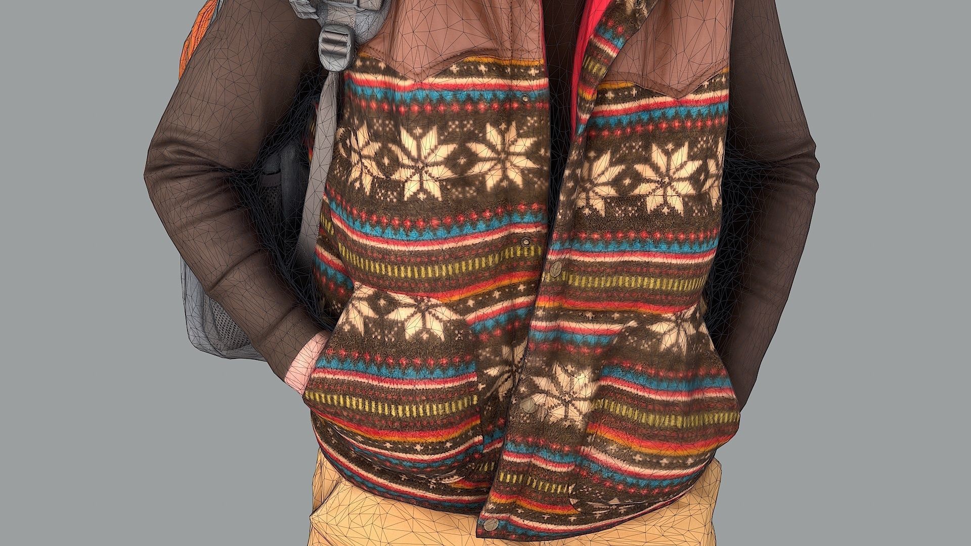 Curious Onlooker Young Man in Vest and Ushanka Hat 3D model_12