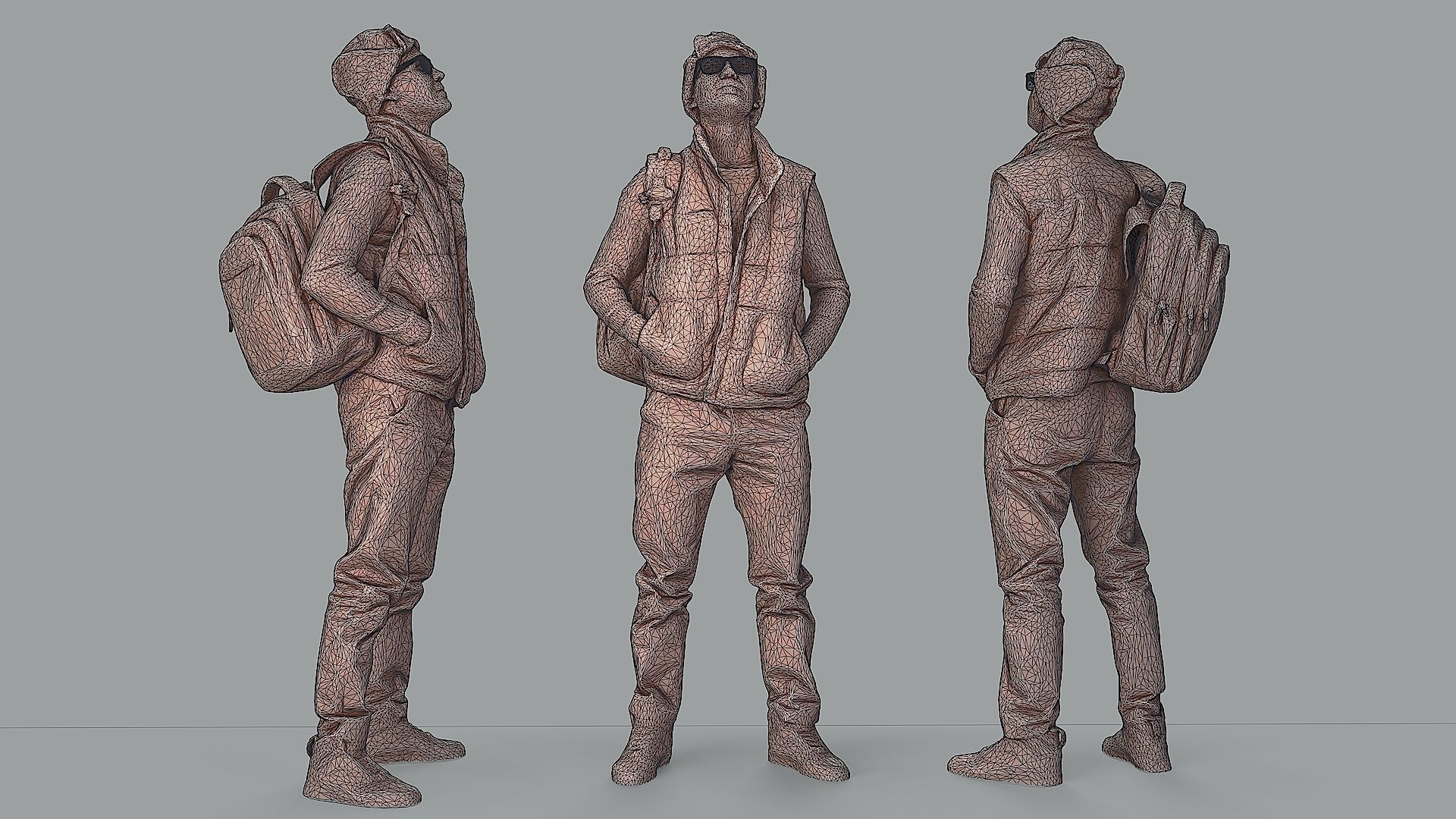Curious Onlooker Young Man in Vest and Ushanka Hat 3D model_3