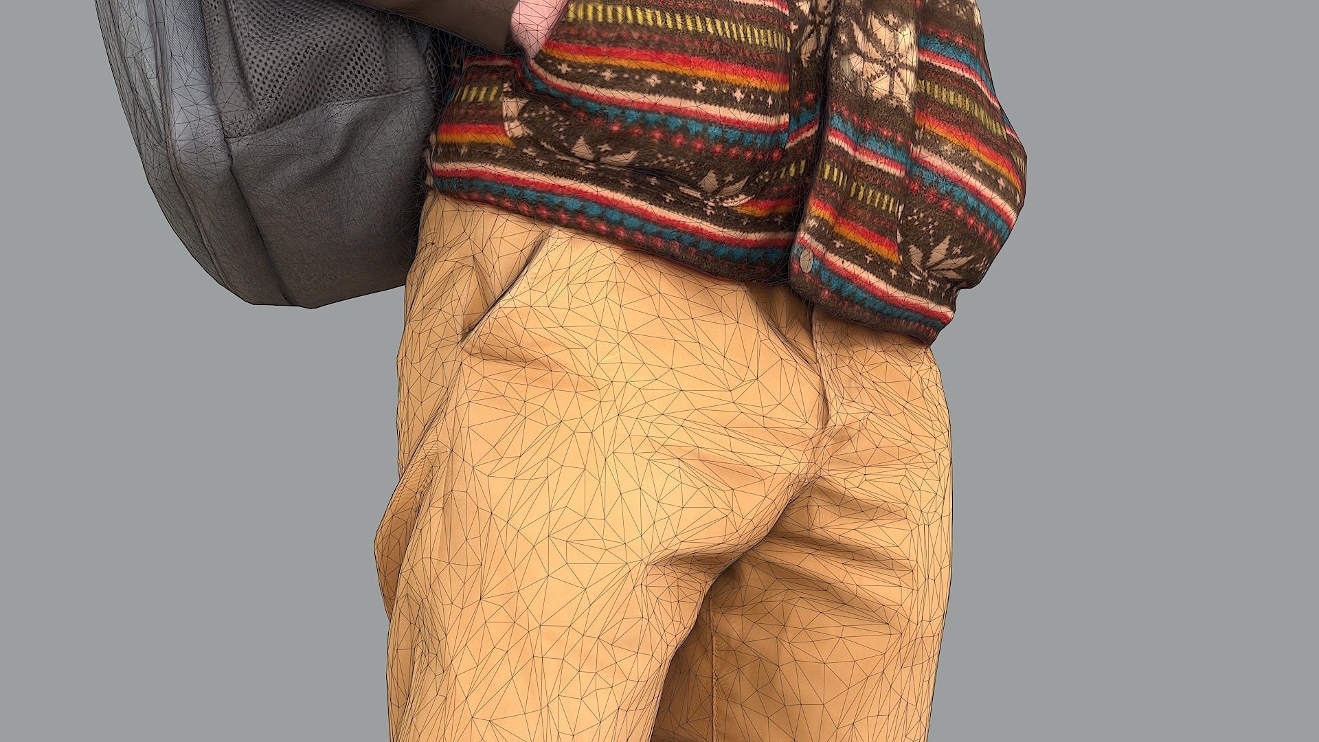 Curious Onlooker Young Man in Vest and Ushanka Hat 3D model_16