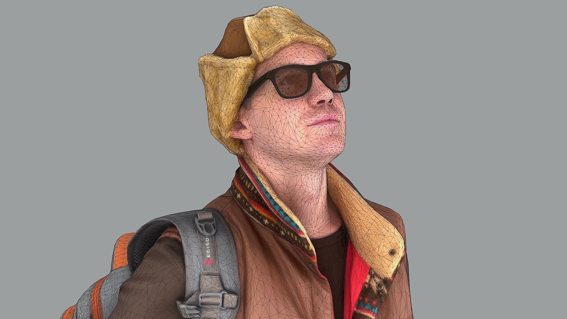 Curious Onlooker Young Man in Vest and Ushanka Hat 3D model_10