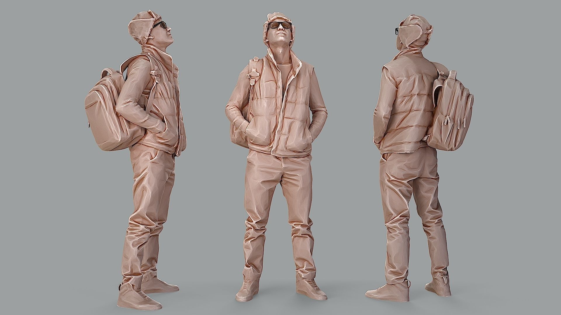 Curious Onlooker Young Man in Vest and Ushanka Hat 3D model_4