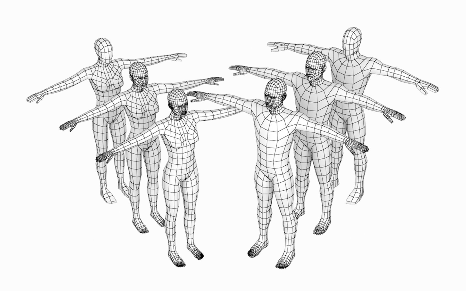 Natural Female and Male in T-Pose Base Mesh BUNDLE 3D model_2