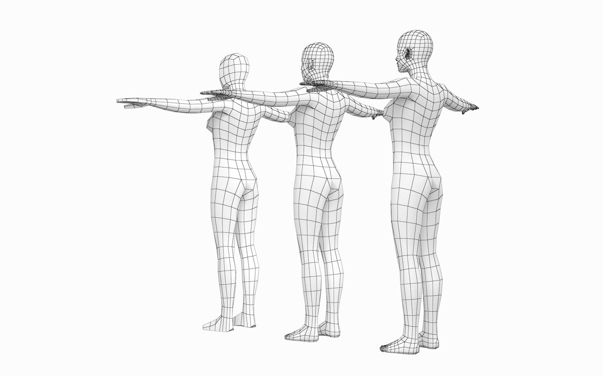 Natural Female and Male in T-Pose Base Mesh BUNDLE 3D model_4