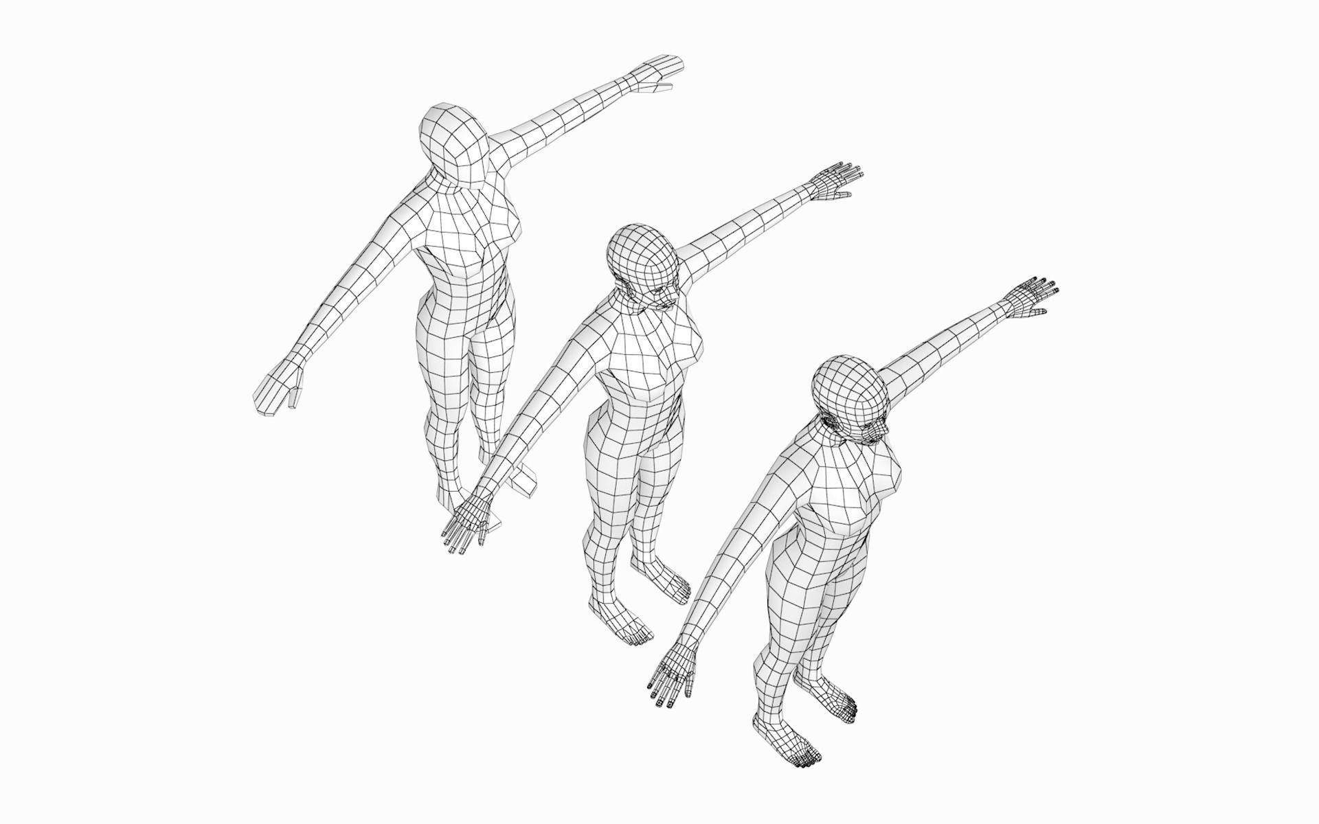 Natural Female and Male in T-Pose Base Mesh BUNDLE 3D model_5