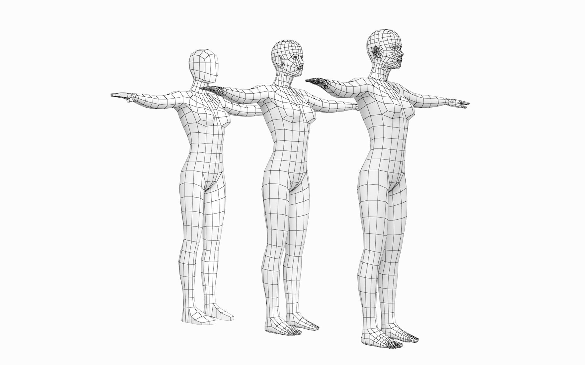 Natural Female and Male in T-Pose Base Mesh BUNDLE 3D model_3