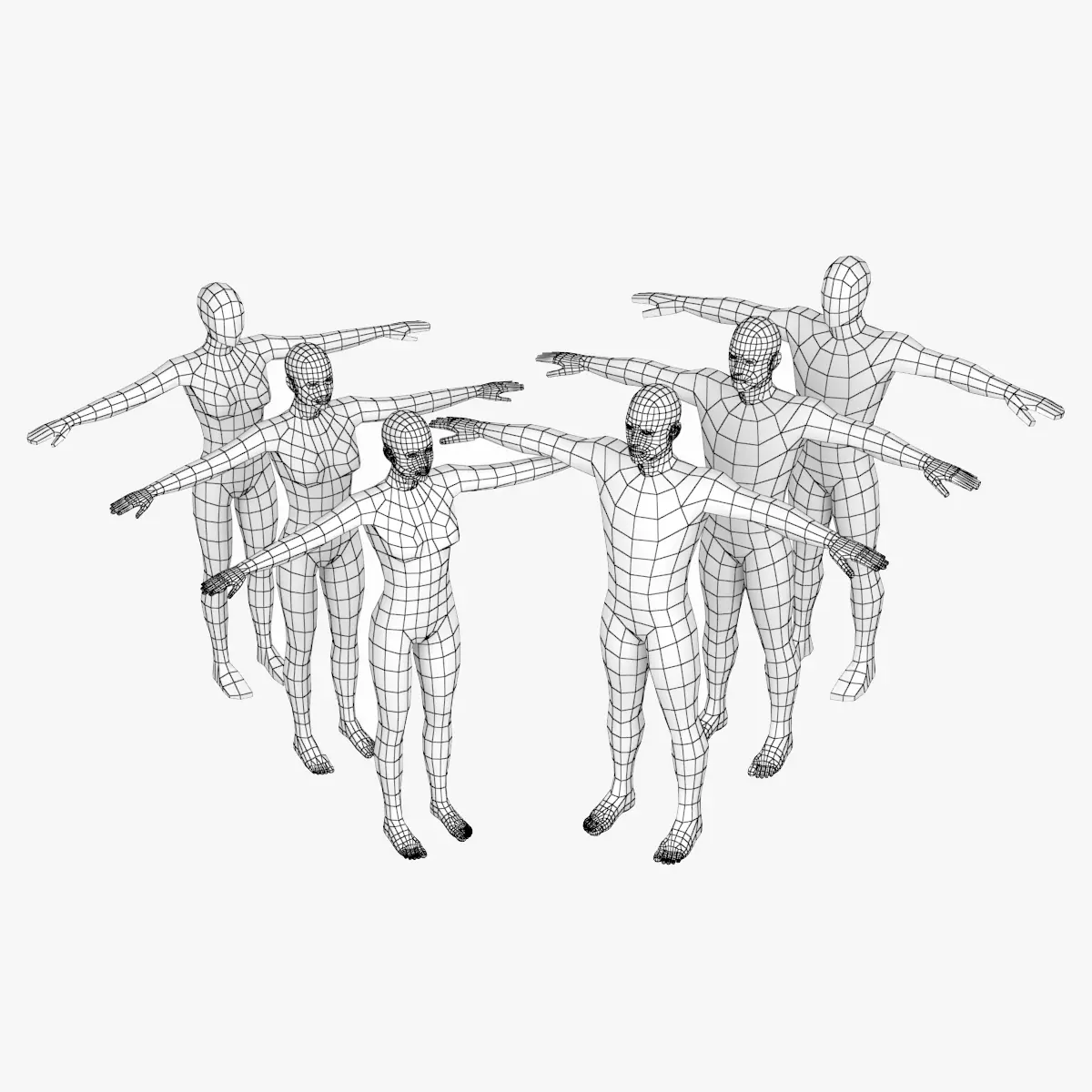 Natural Female and Male in T-Pose Base Mesh BUNDLE 3D model_0