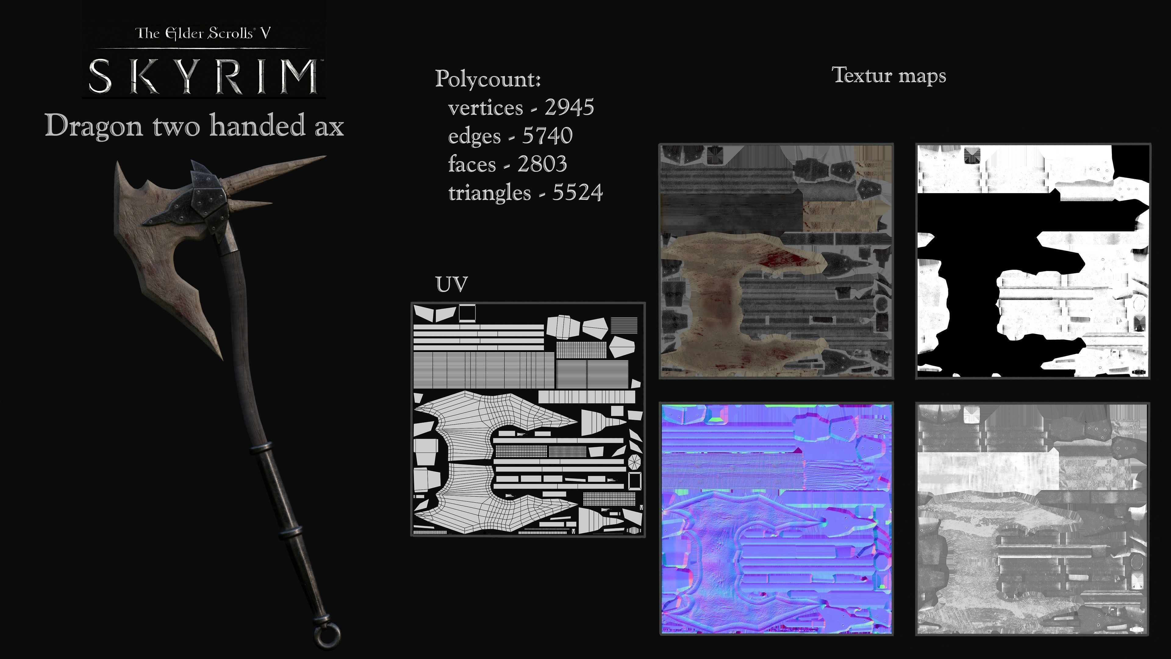 Skyrim Dragon Bon Weapon set Low-poly 3D model_17