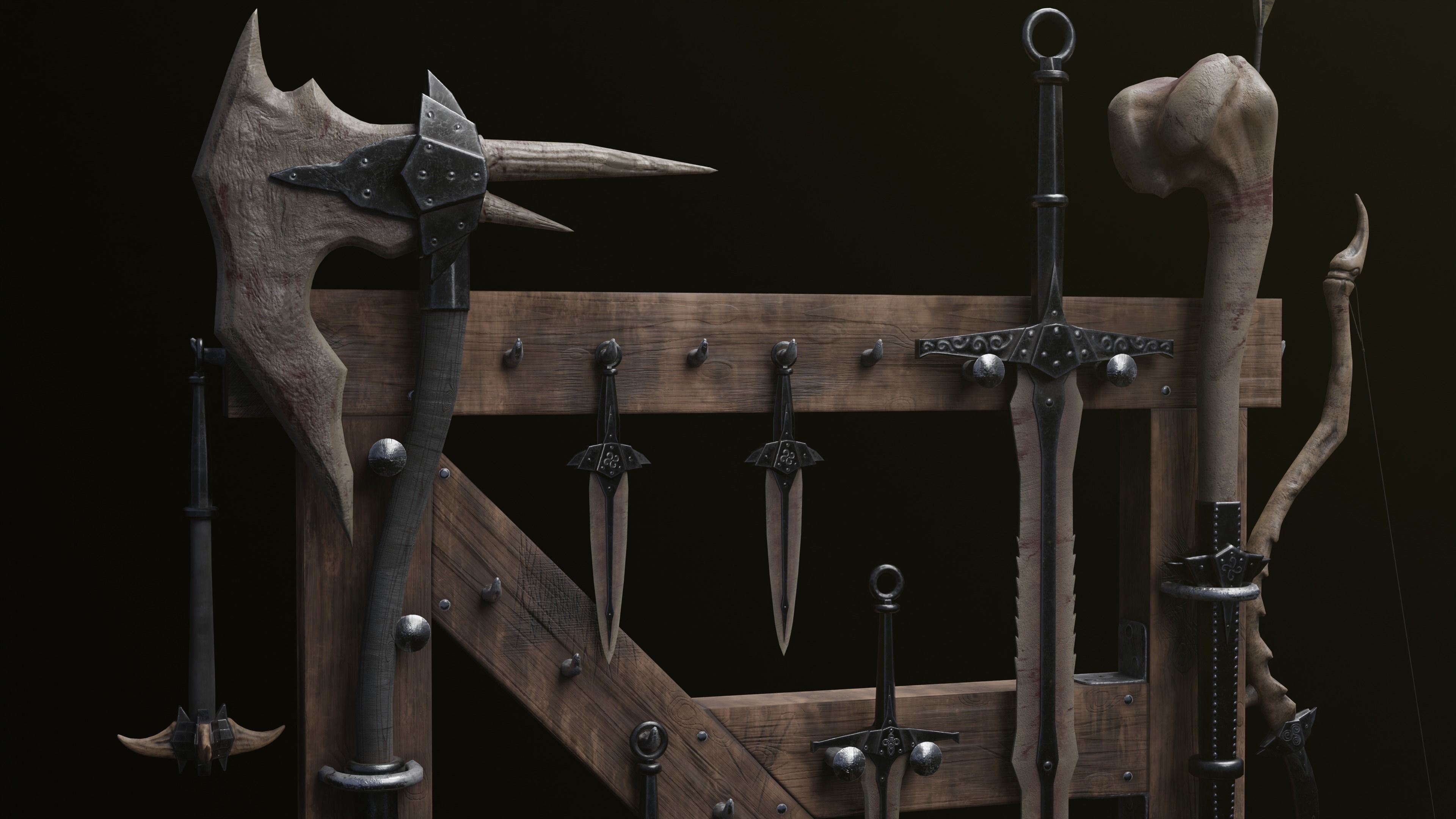 Skyrim Dragon Bon Weapon set Low-poly 3D model_1