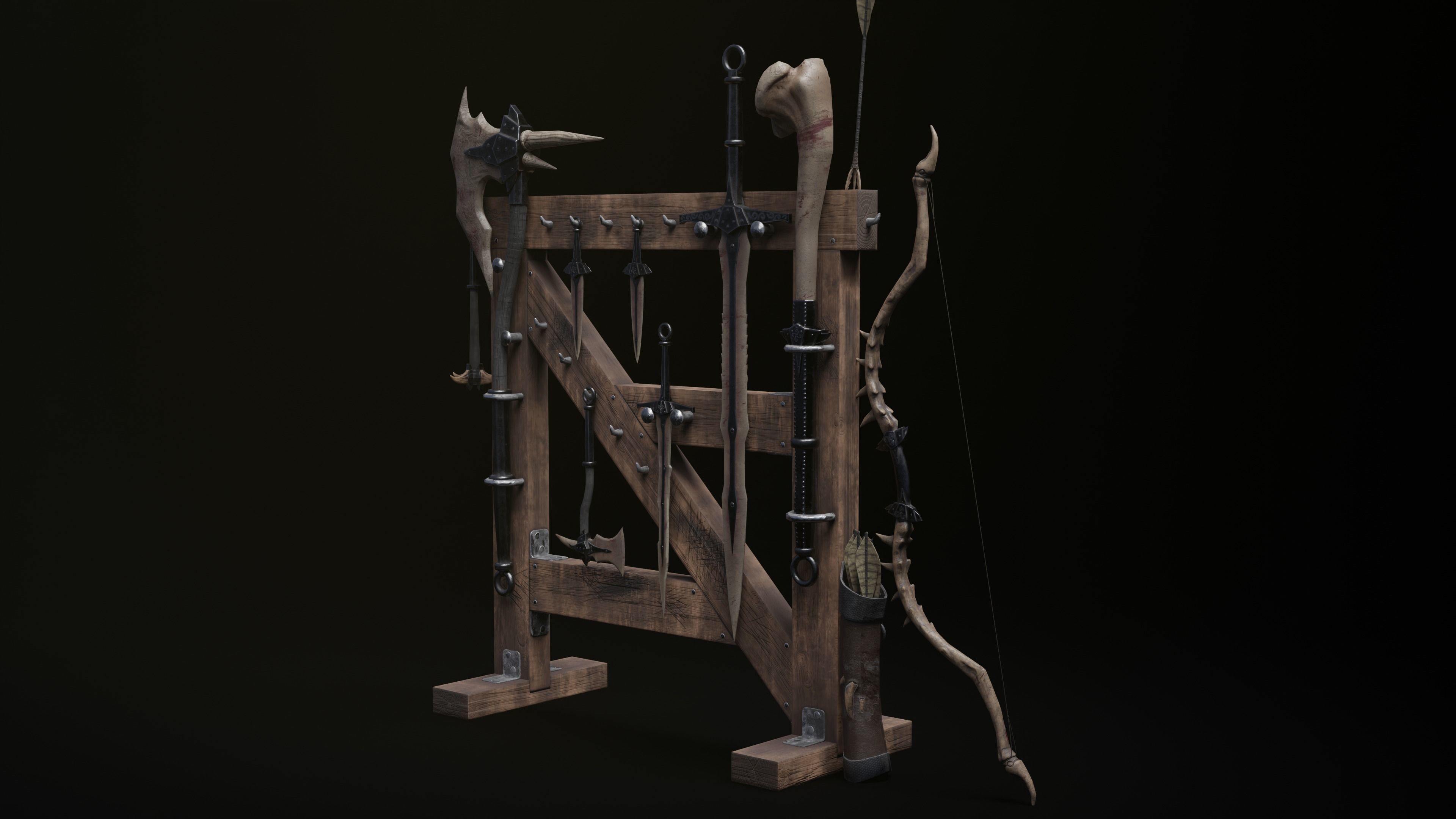 Skyrim Dragon Bon Weapon set Low-poly 3D model_8