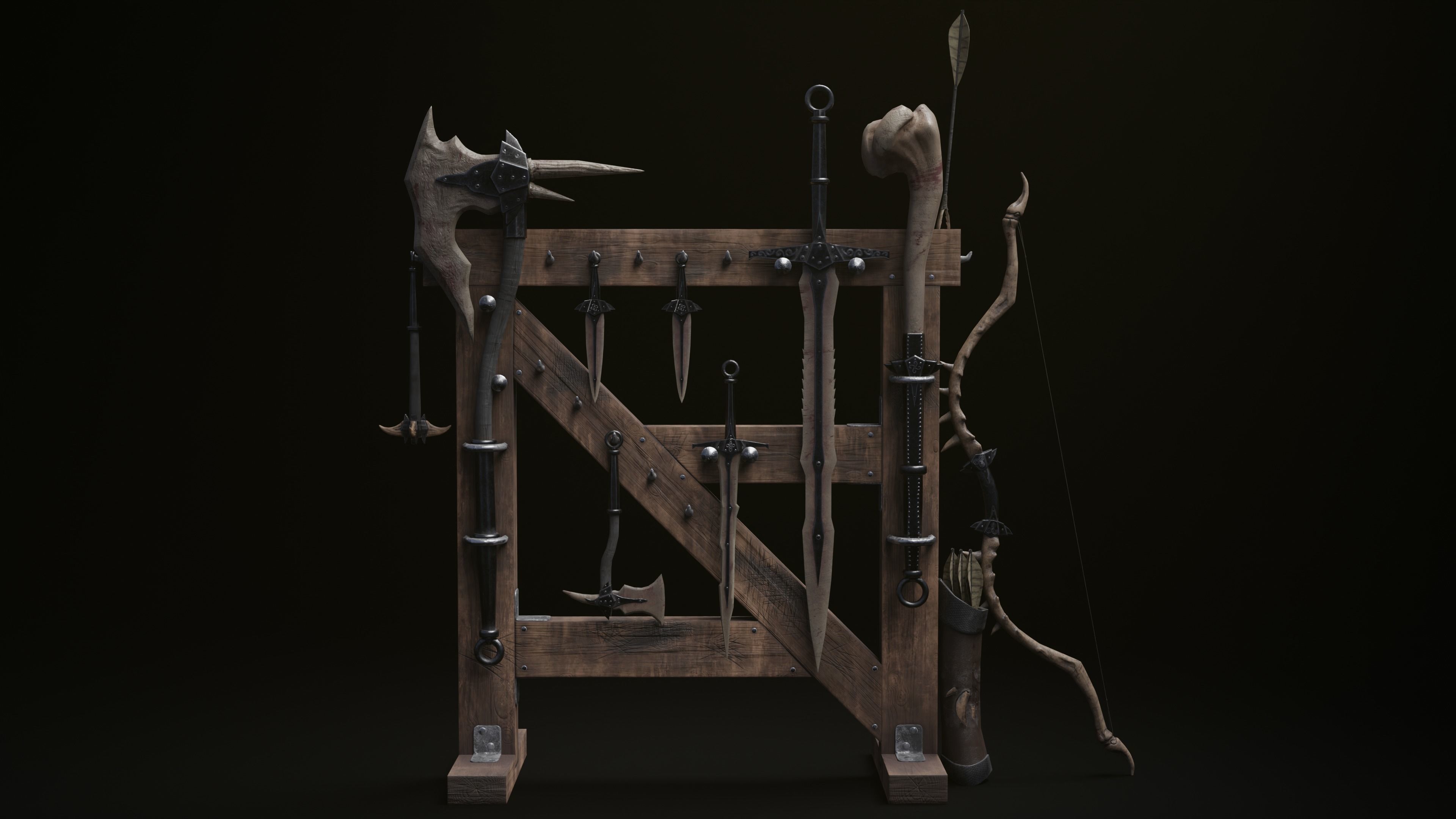 Skyrim Dragon Bon Weapon set Low-poly 3D model_7