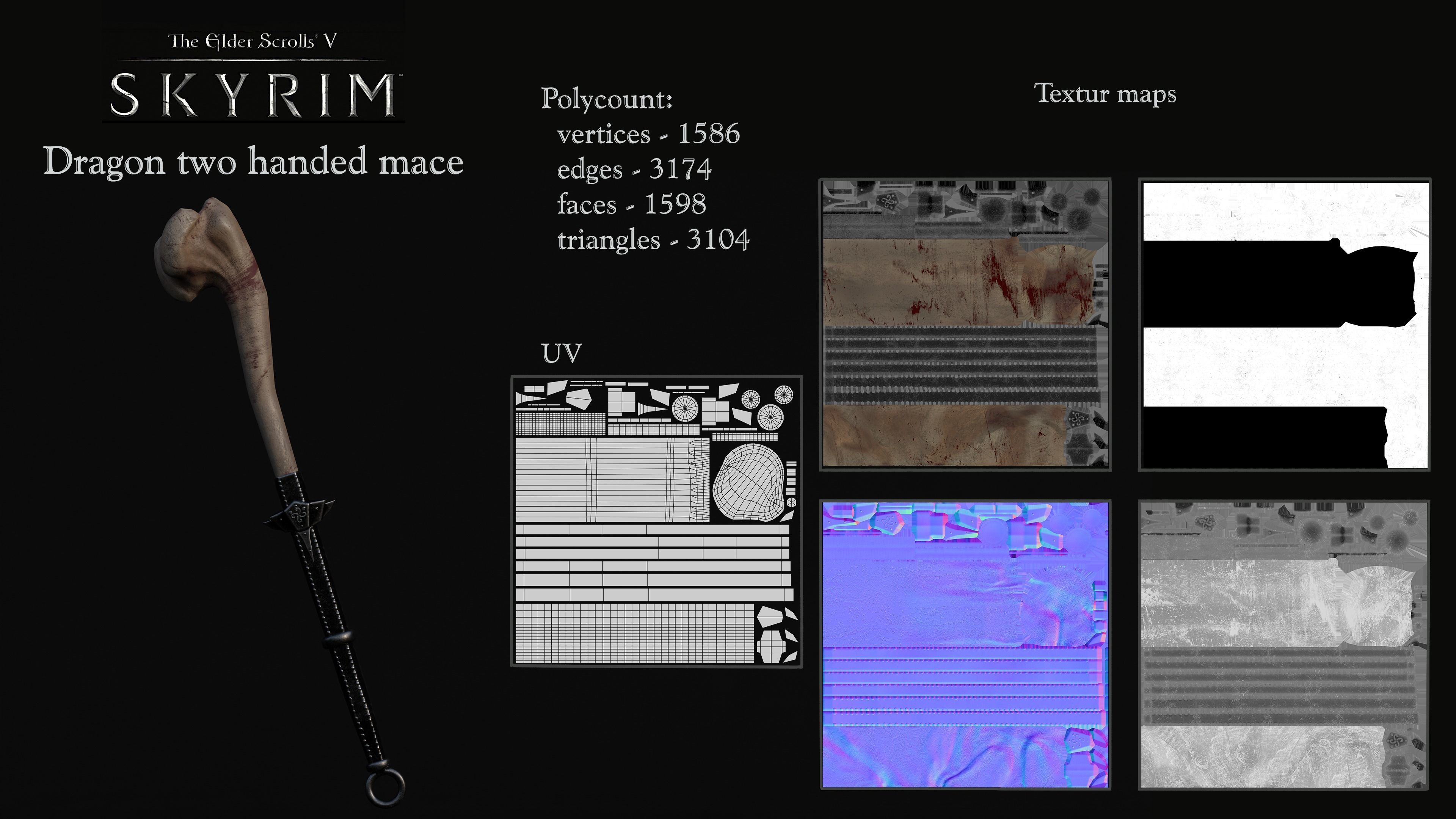 Skyrim Dragon Bon Weapon set Low-poly 3D model_18