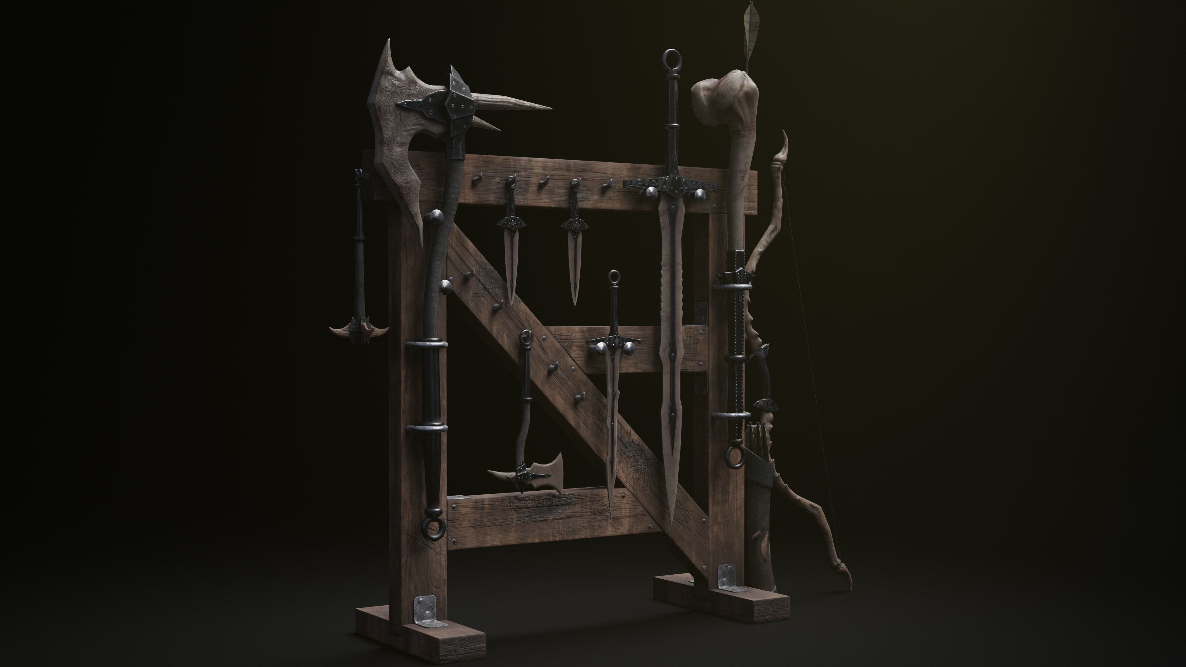 Skyrim Dragon Bon Weapon set Low-poly 3D model_6