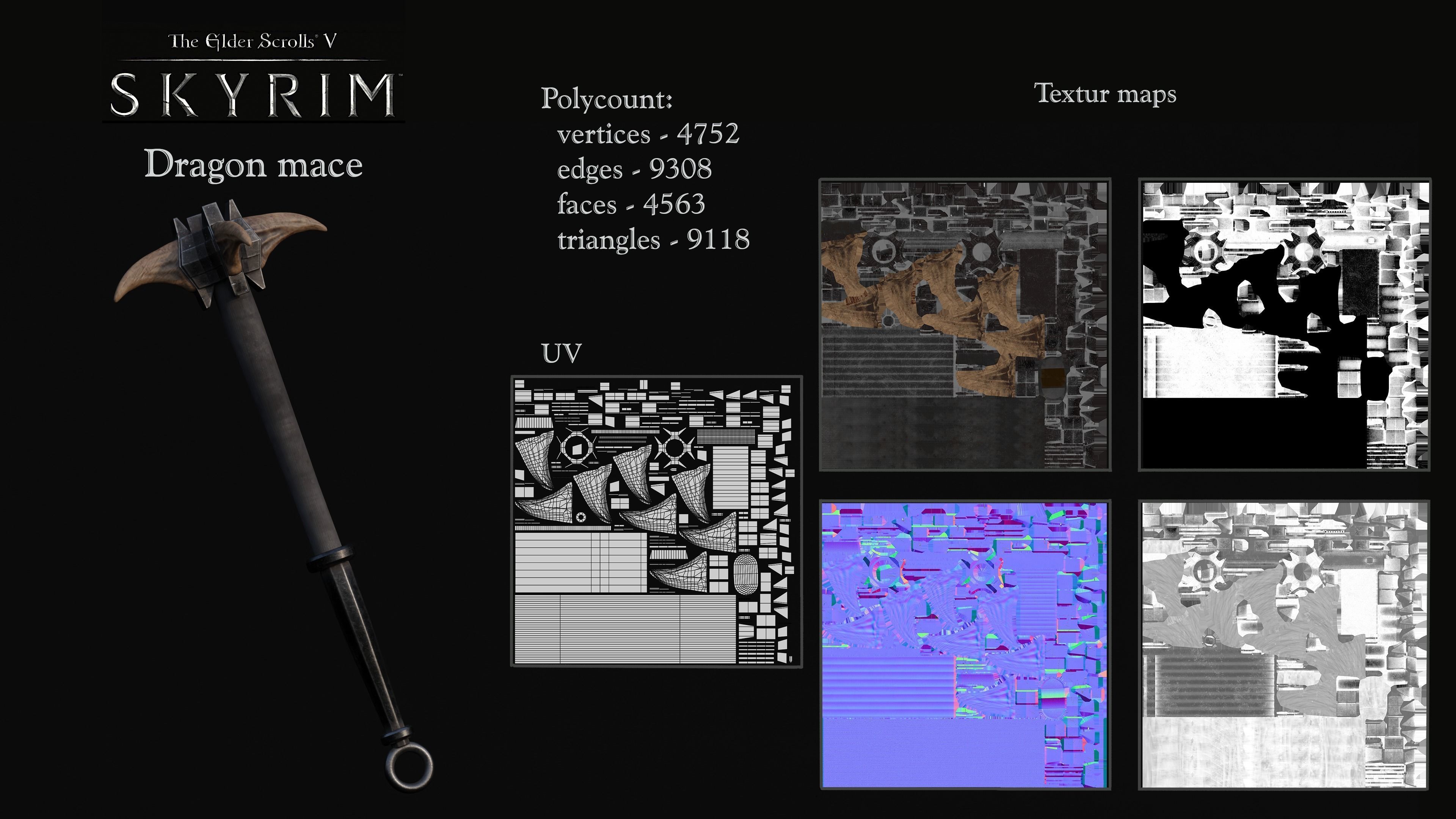 Skyrim Dragon Bon Weapon set Low-poly 3D model_13