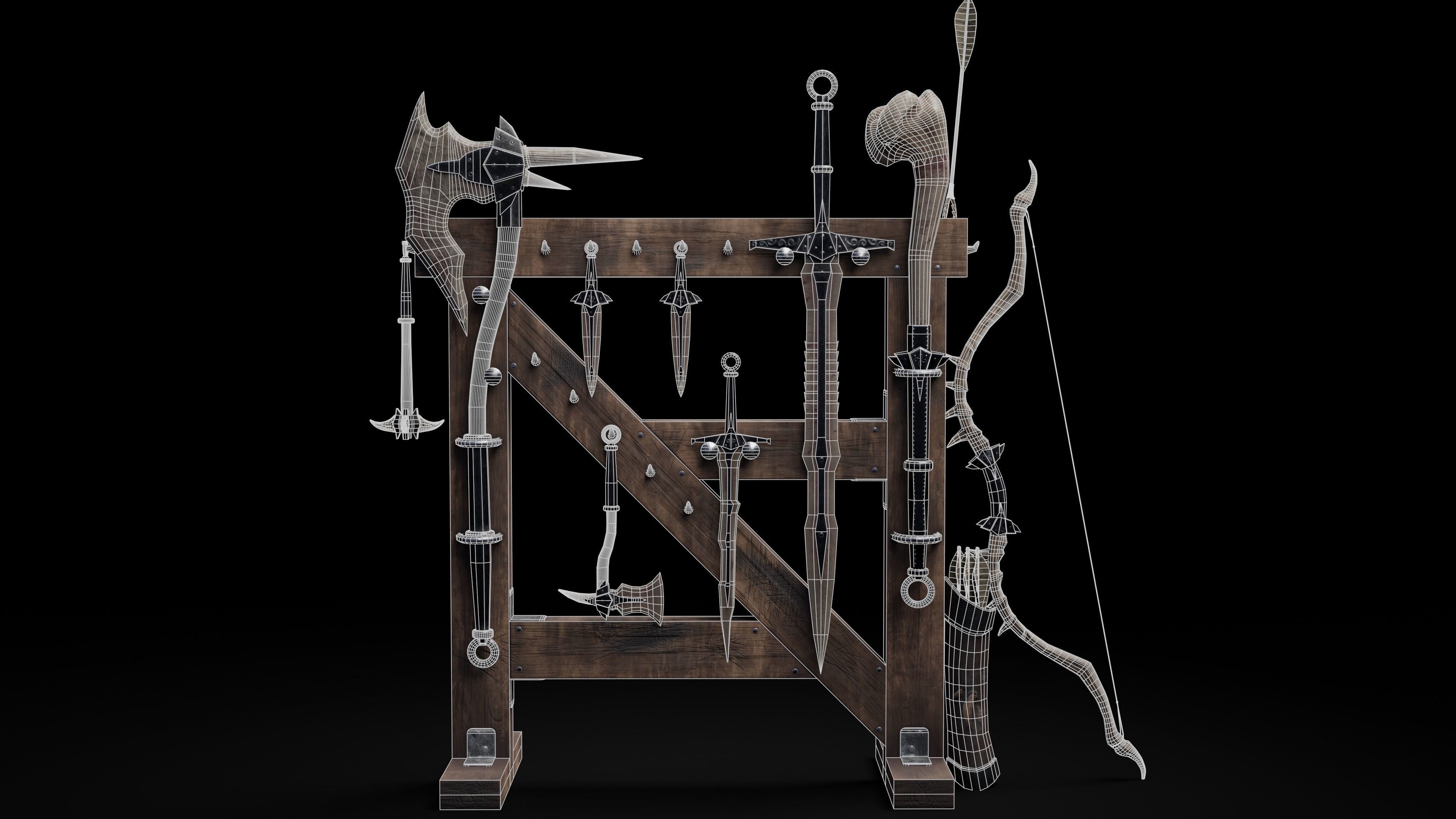Skyrim Dragon Bon Weapon set Low-poly 3D model_9
