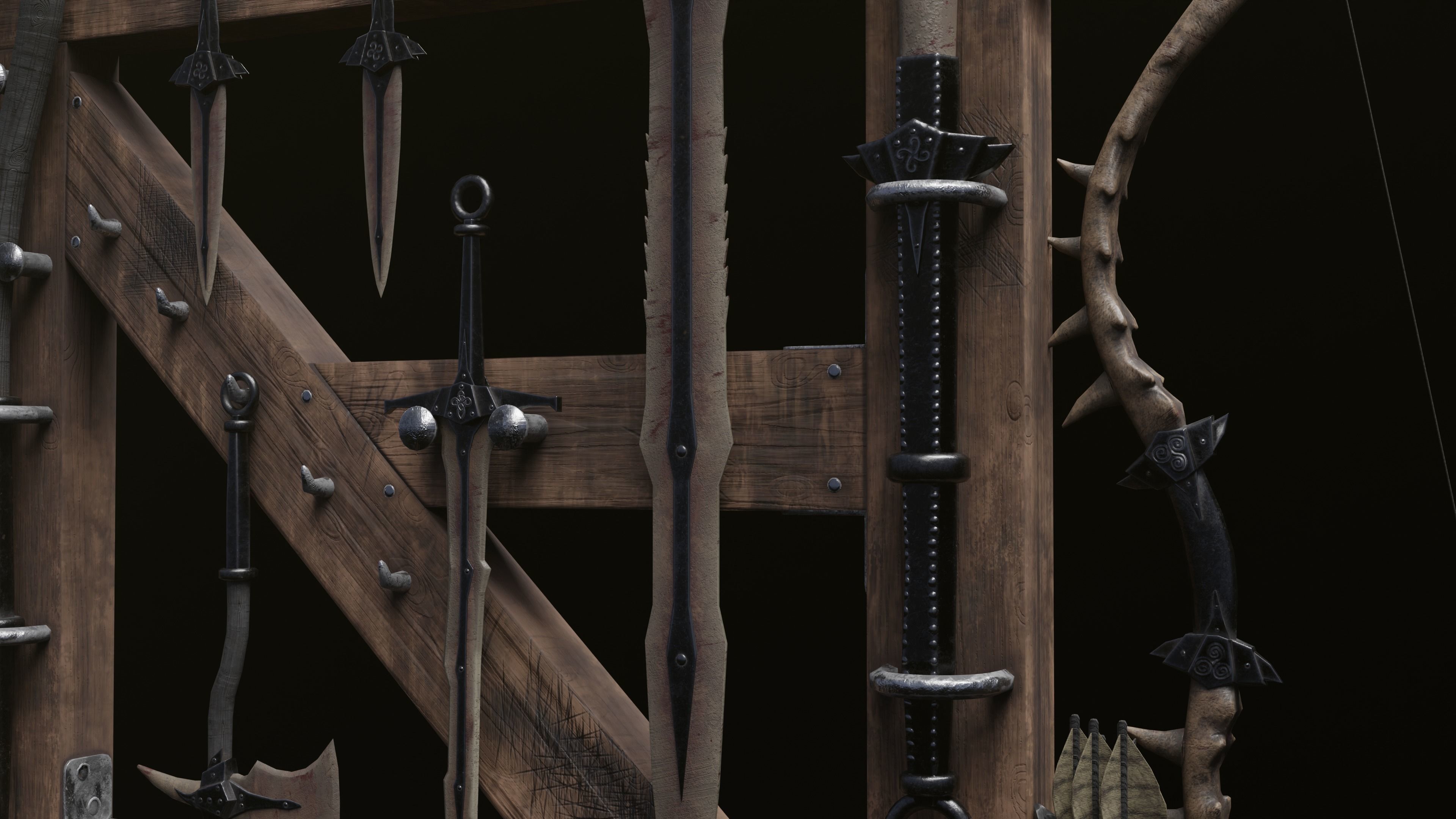 Skyrim Dragon Bon Weapon set Low-poly 3D model_3