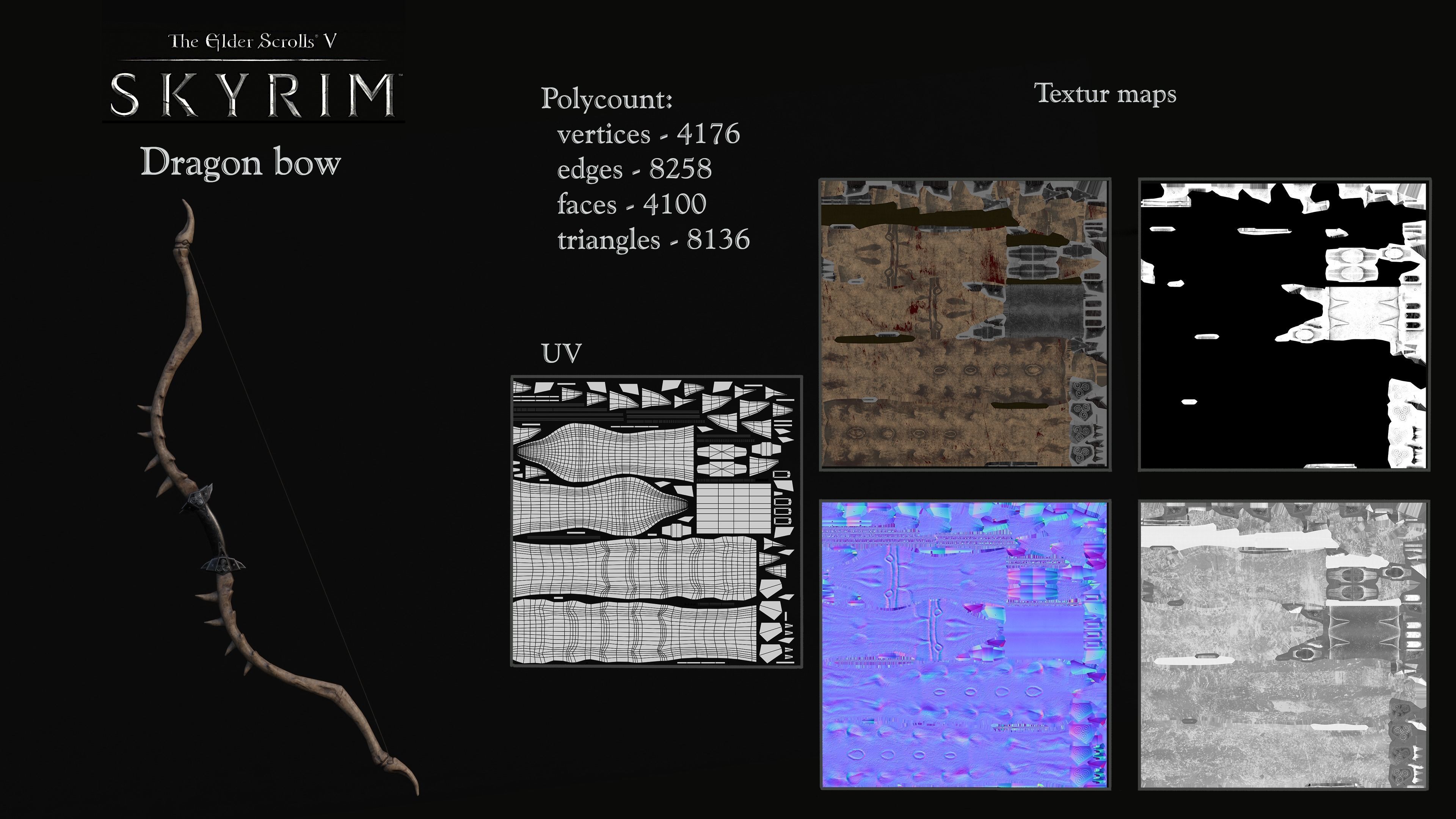 Skyrim Dragon Bon Weapon set Low-poly 3D model_14