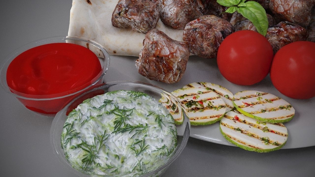 Grilled meat shashlik Barbecue 3D model_1